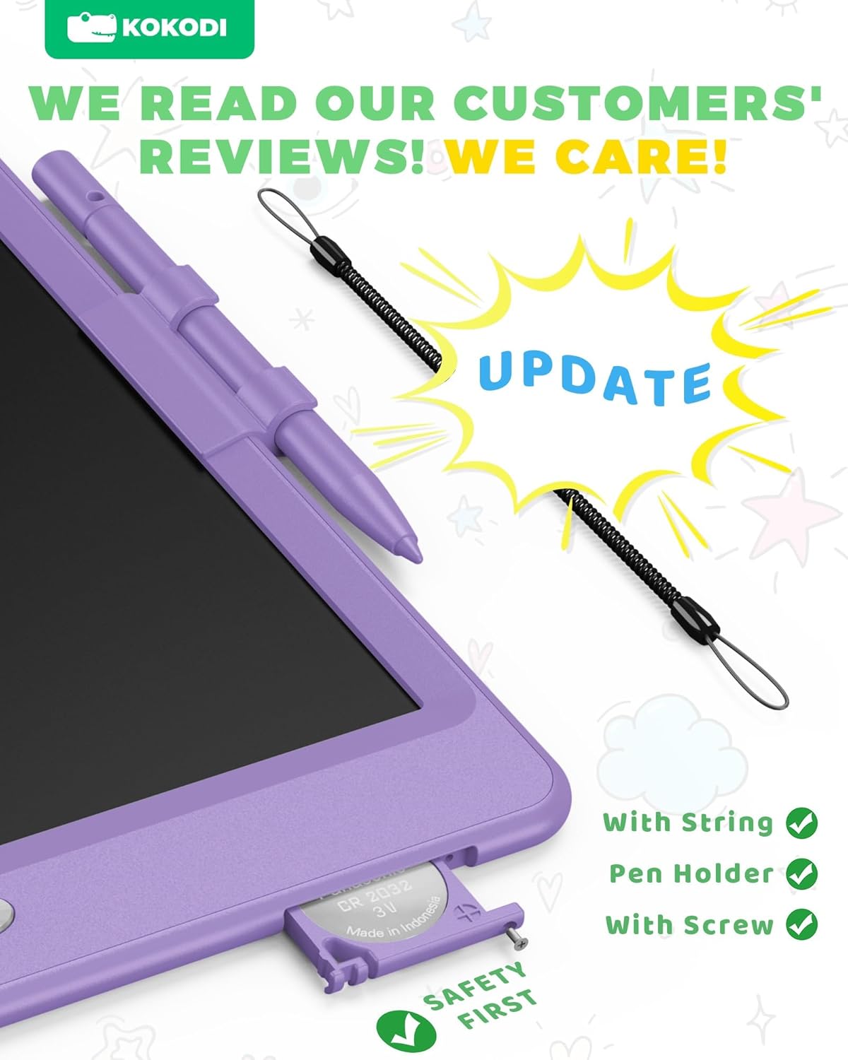 KOKODI LCD Writing Tablet, 10 Inch Colorful Toddler Doodle Board Drawing Tablet, Erasable Reusable Electronic Drawing Pads, Educational and Learning Toy for 3-6 Years Old Boy and Girls(Purple)