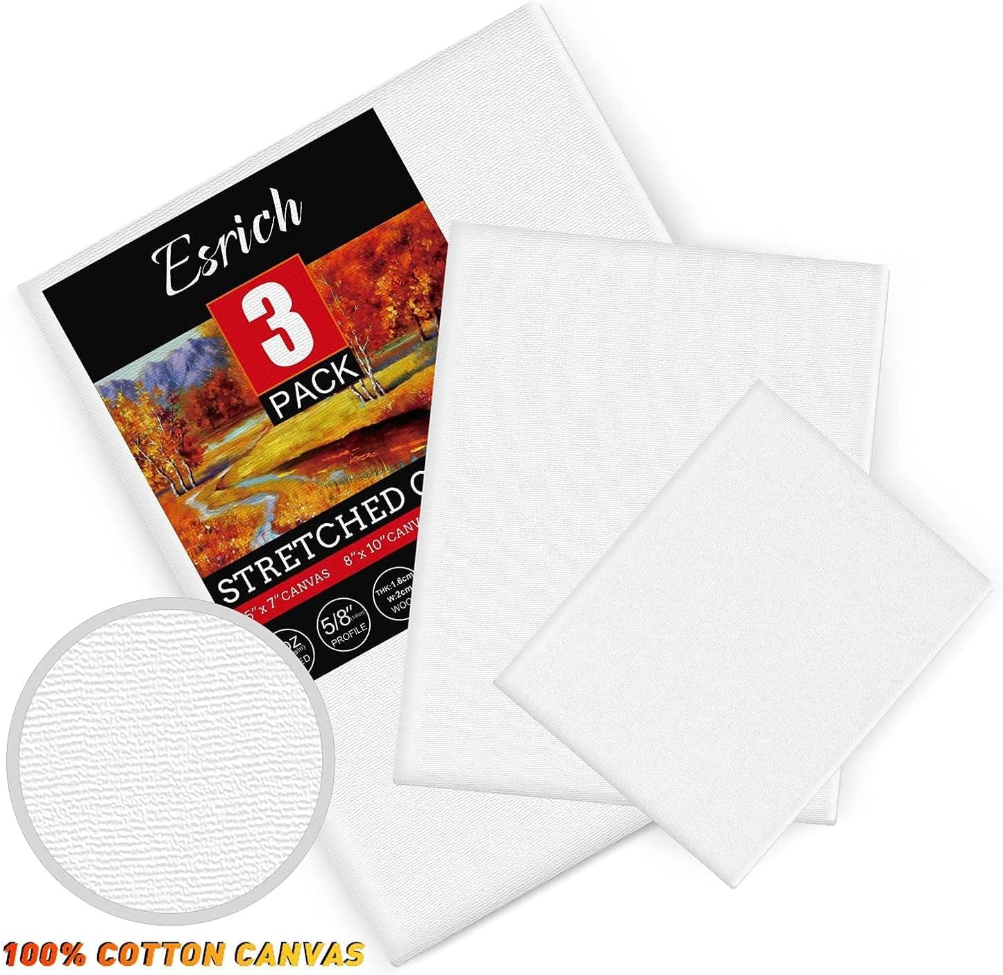 3 Pack Canvases for Painting with Multi Pack 11x14, 5x7, 8x10, Painting Canvas for Oil & Acrylic Paint