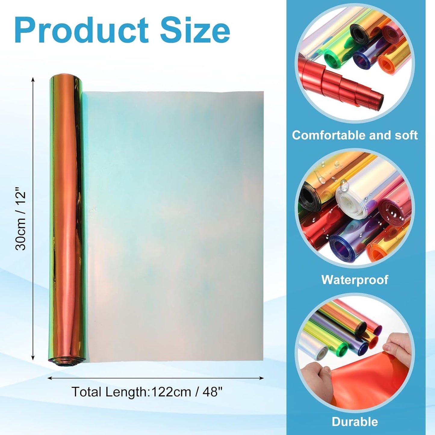 MECCANIXITY Holographic Clear PVC Vinyl Film Holographic PVC Fabric Waterproof Dichroic Film 12 x 48 Inch for Handbags Bows Earrings DIY Craft,Laser Orange Yellow