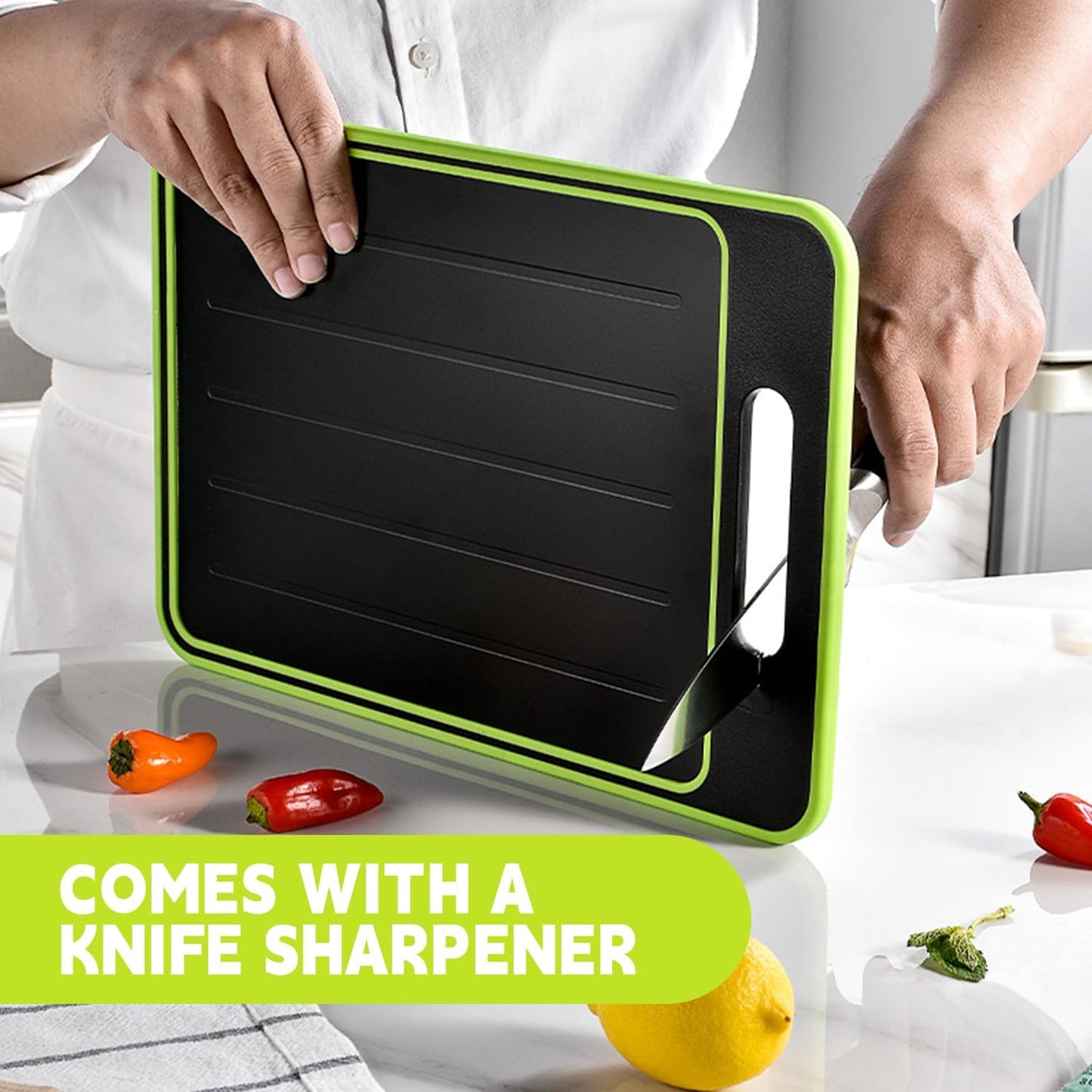 Cutting Board Double Sided,2 Pcs Vegetable Board With Sharpening Stone,Large Size+Small Size,Food Grade Stainless steel and Wheat straw PP Material,Eco-Friendly (Gray)