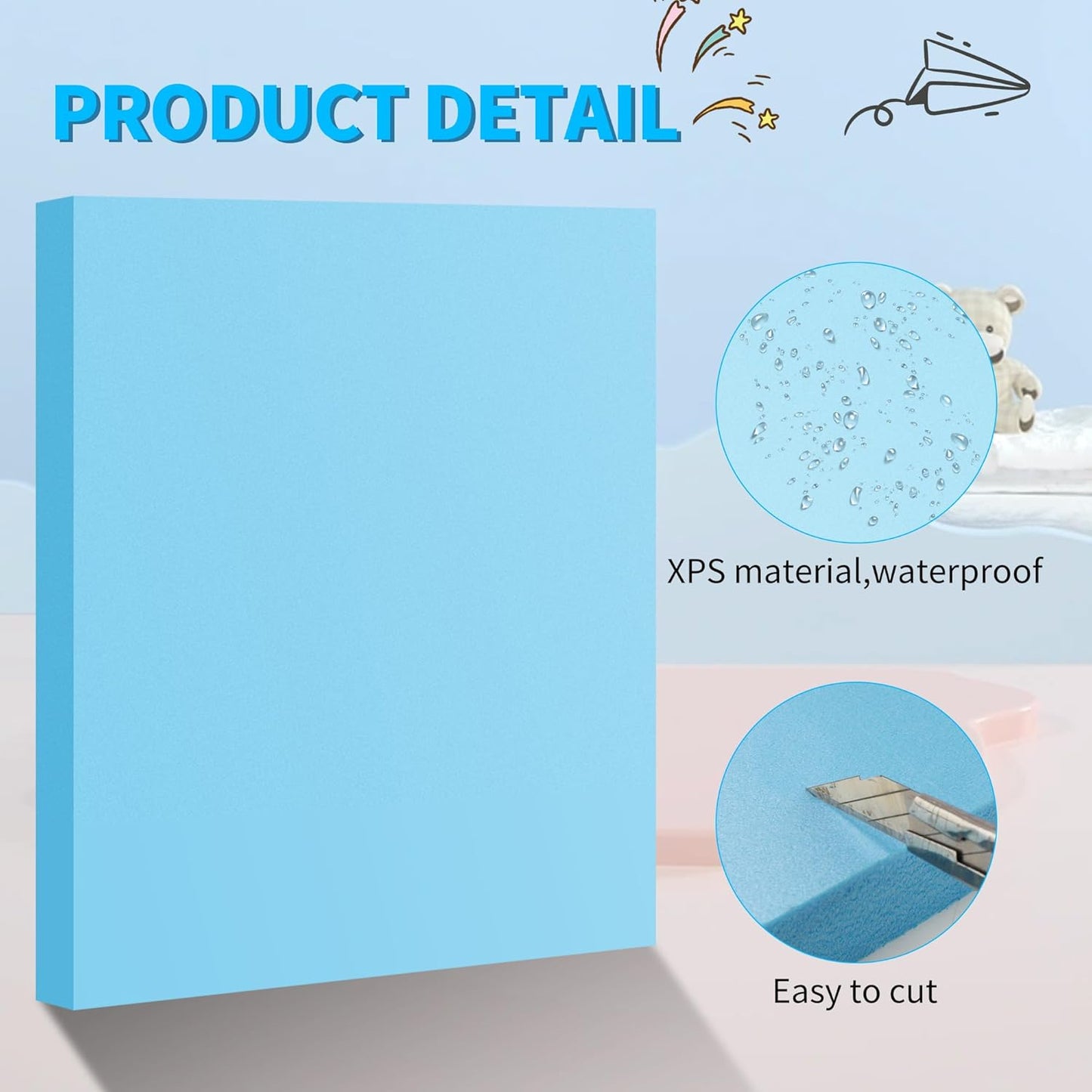 LuckyFoam Blue 4 Pack 15x12x1 inch Foam Sheets 1 Inch Thick Polystyrene Rectangles XPS Foam Board Craft for Insulating DIY Modeling Art Supplies