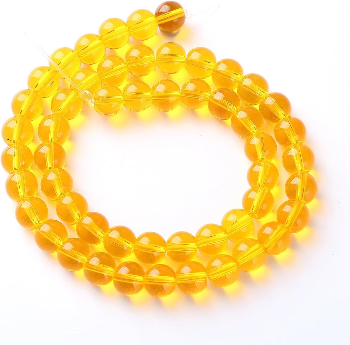 38pcs 10mm Smooth Yellow Crystal Glass Beads Citrine Round Loose Beads for Jewelry Making DIY Bracelet Necklace 15" Energy Healing Power Stone Beads