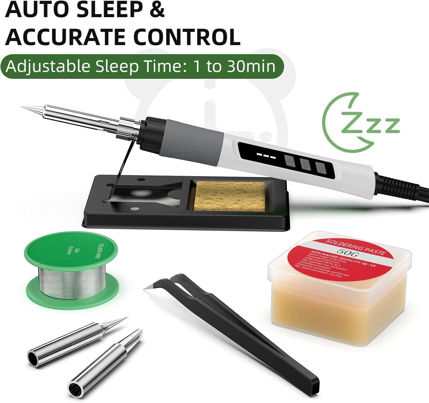 Soldering Iron Kit, 190W Soldering Gun, 110V LED Solder Kit for Electronics, Adjustable Temperature 356-932℉, Includes Solder Wire, Sucker, Tips, Stand, Tweezers, Paste and Solid Wood Box, White