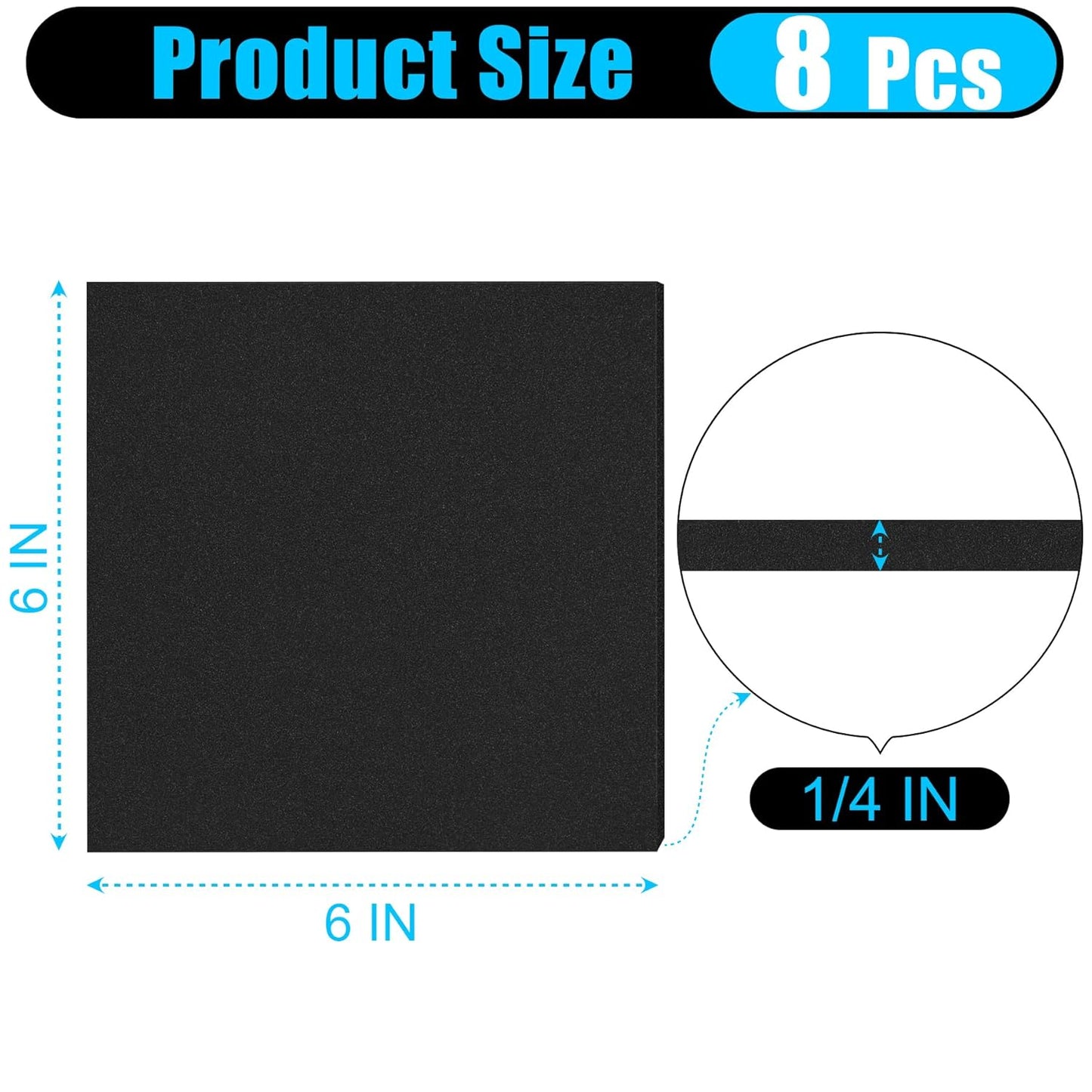 ToLanbbt 8 PCS Adhesive Foam Padding Sheets Closed Cell Neoprene Foam Sheet 1/4" Thick, 6" x 6" Self Stick Insulation Anti Vibration Pads Anti-Slip for Furniture, Cars, Speakers, DIY