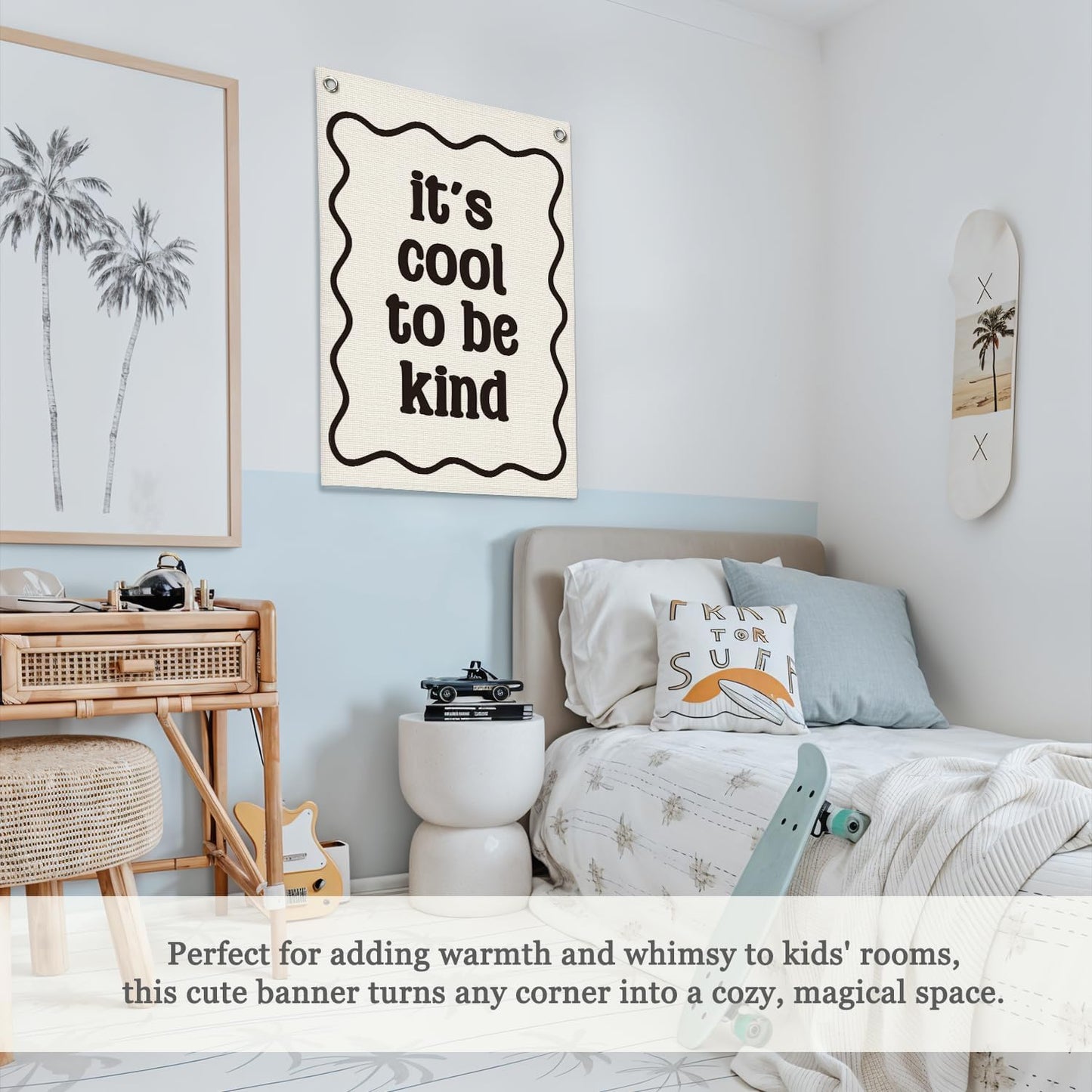 Affirmation Wall Decor It's Cool to be Kind Linen Canvas Banner,Nursery Decor Wall Hanging Flag for Bedroom Playroom Classroom Kids Rroom 18x25 Inch