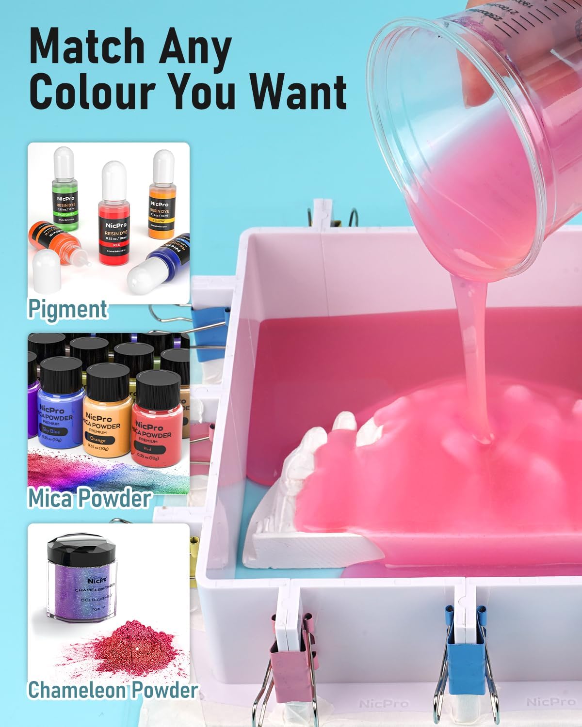 Nicpro 80oz Silicone Mold Making Kit, 15A Platinum Liquid Silicone Rubber, Flexible Silicone Molds Maker Mix Ratio 1:1 for Casting 3D Resins Candle Soap Molds DIY with Gloves, Sticks, Mixing Cups