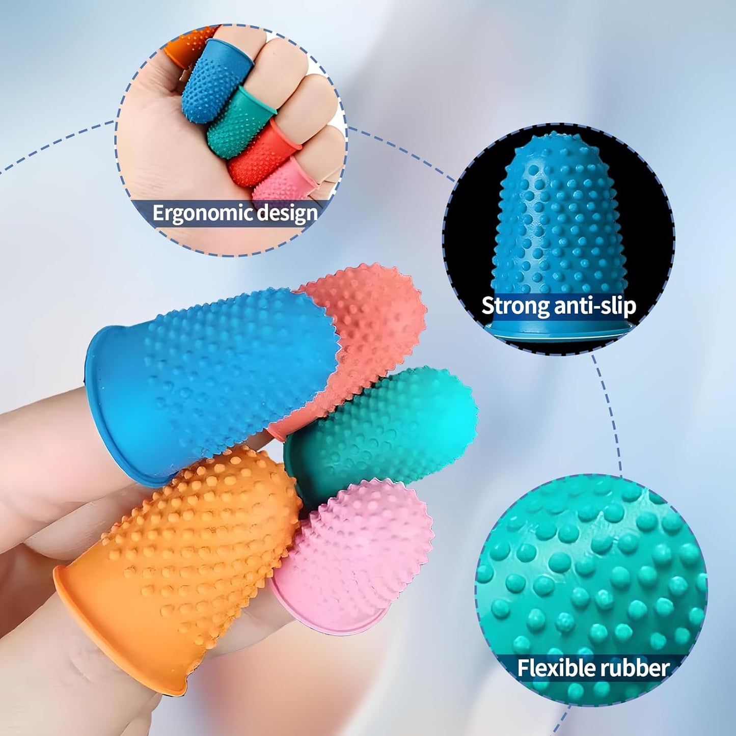 30 pcs Rubber Thimble, Rubber Finger Tips, Office thimbles for Hand Embroidery, Cutting, Knitting & Counting, dedos de silicona para las Manos, dedales para Coser，Thumb Thimble in 5 Sizes and Colors