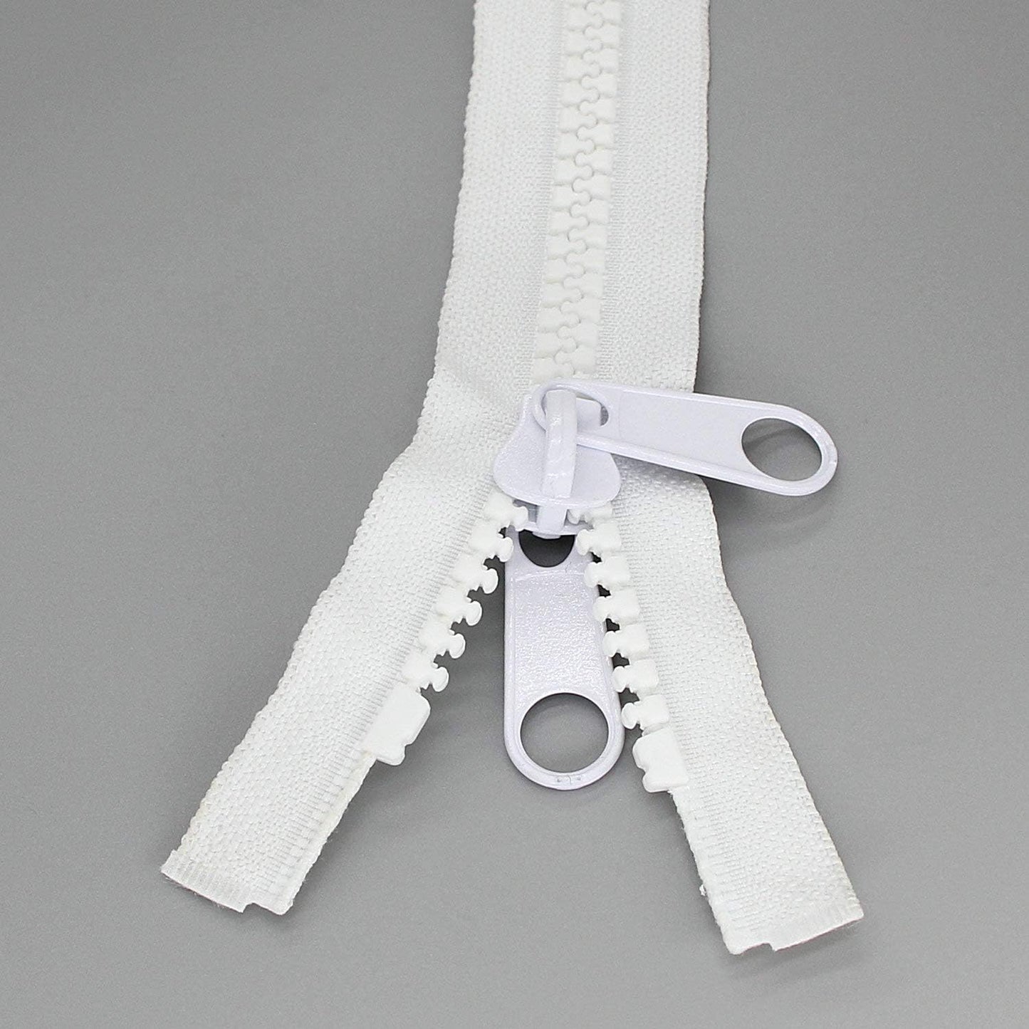 Leekayer 2PCS #10 40 Inch Heavy Duty Zippers for Sewing Separating Large Plastic Zipper White Tape with Double Pull Tab Slider, Sleeping Bag, Boat, Canvas, Cover, Trampoline, Dog Bed,Tent zipper 100cm