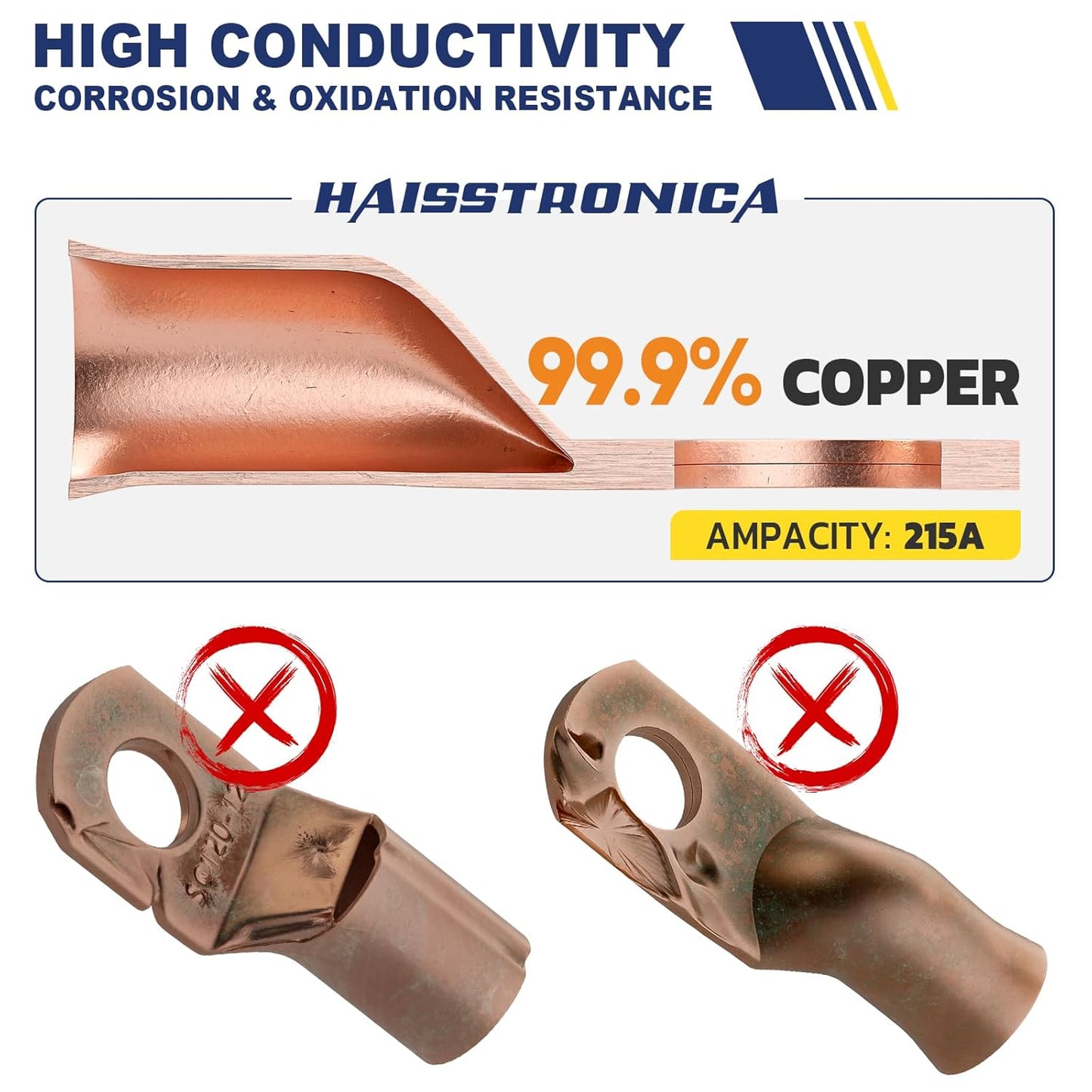 haisstronica 10pcs 1/0 AWG - 1/2" (M12) Battery Cable Lugs, Heavy Duty Copper Wire Lugs with 10pcs 3:1 Adhesive Heat Shrink Tubing,0 Gauge Wire Connectors Battery Terminal Connector,Battery Cable Ends