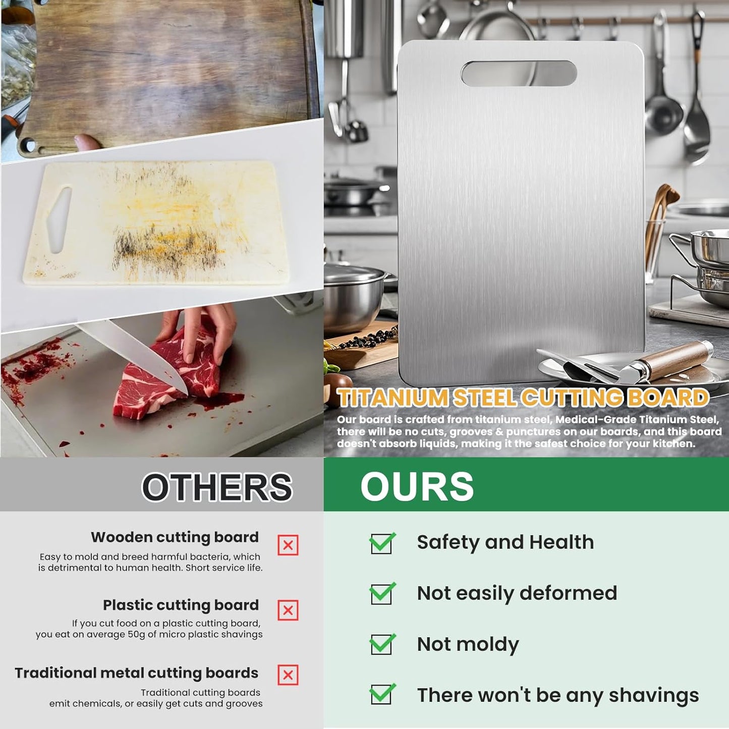 Titanium Cutting Board, 2025 New Upgrade 100% Pure Titanium Cutting Boards for Kitchen, Hygiene & Durability Non Stick Chopping Board, Double sided Cutting Mat, Easy to Clean (18 * 12)