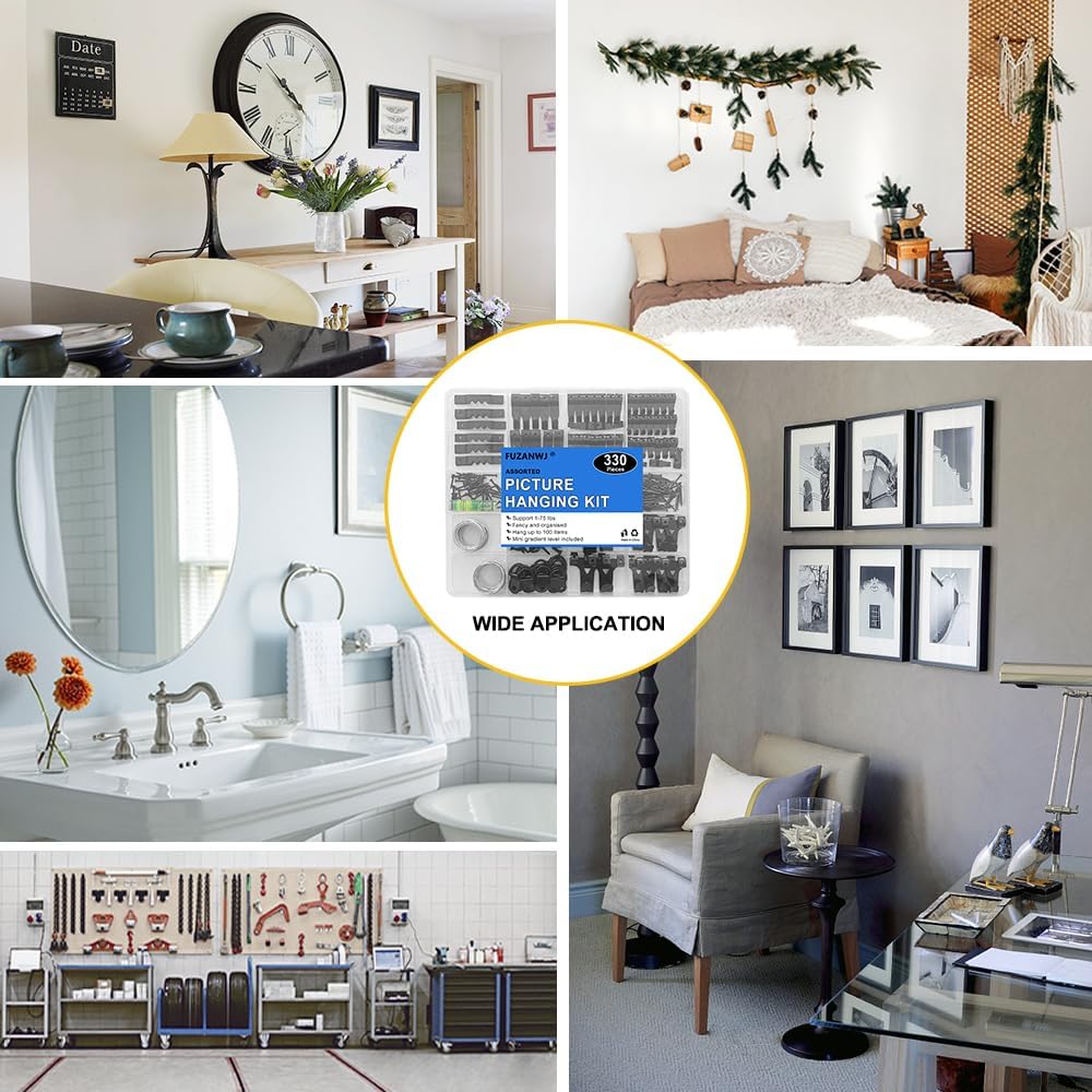 Picture Hanging Kit, 330pcs Picture Hangers, Wall Hangers, Nails for Hanging Pictures, Wall Hanging Kit, Hanging Wire, Screw Eyes, D Ring and Picture Hanging Tool for Frame Canvas Mounting