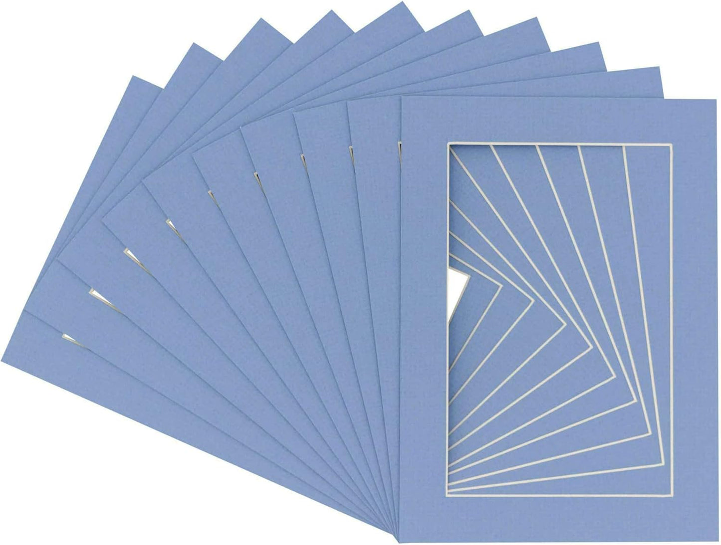 Pack of Ten Acid Free 11x14 Mats Bevel Cut for 8.5x11 Photos - Brittany Blue Precut Matboards With Backing Boards and Self Seal Photo Mat Bags For Pictures, Photos, Framing - 4-ply Thickness