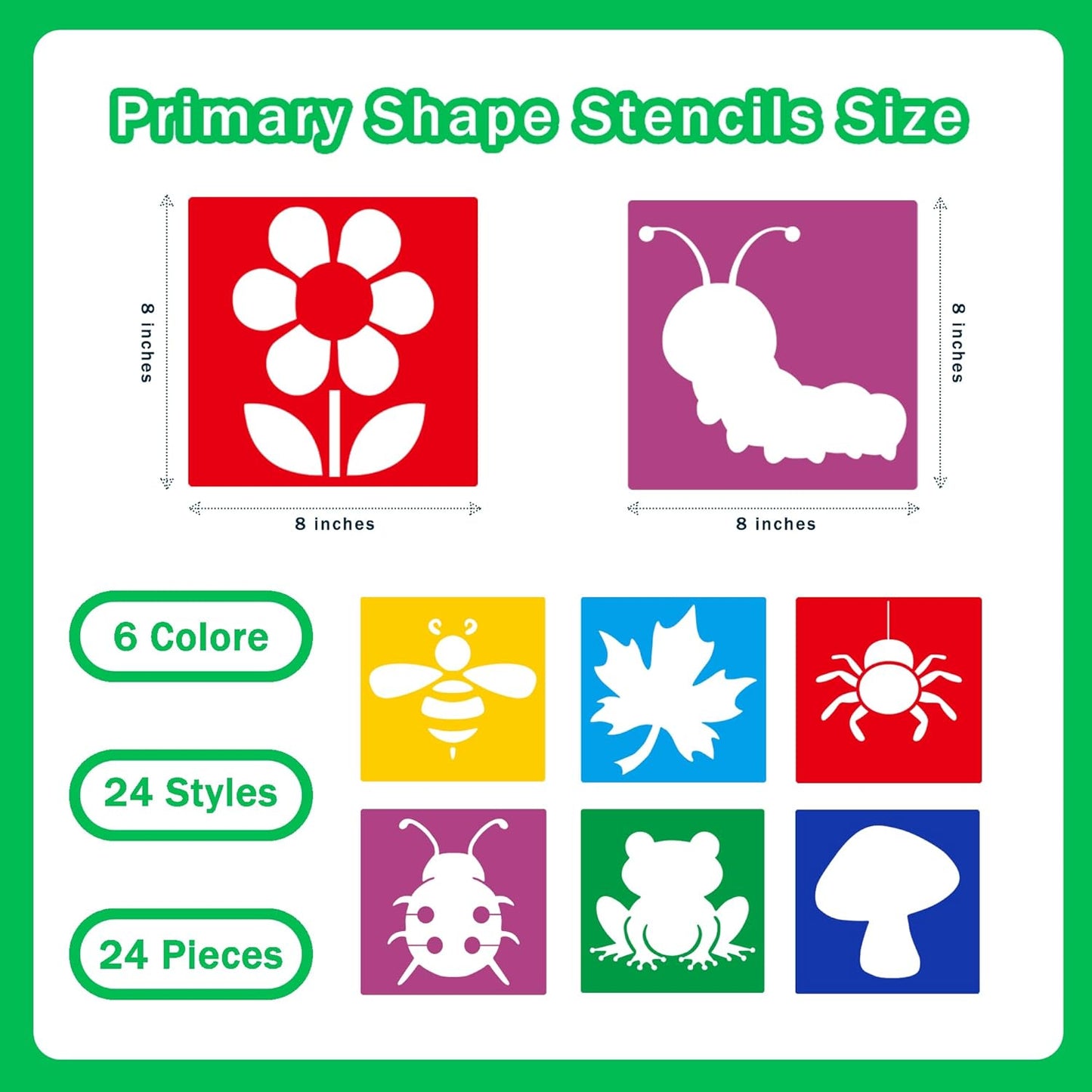 24 Pieces for Kids,Large Drawing Chalk,8 Inches Washable Shape Template Kit for Kids Crafts,Painting Drawing,School Projects (Garden, 8 inch)