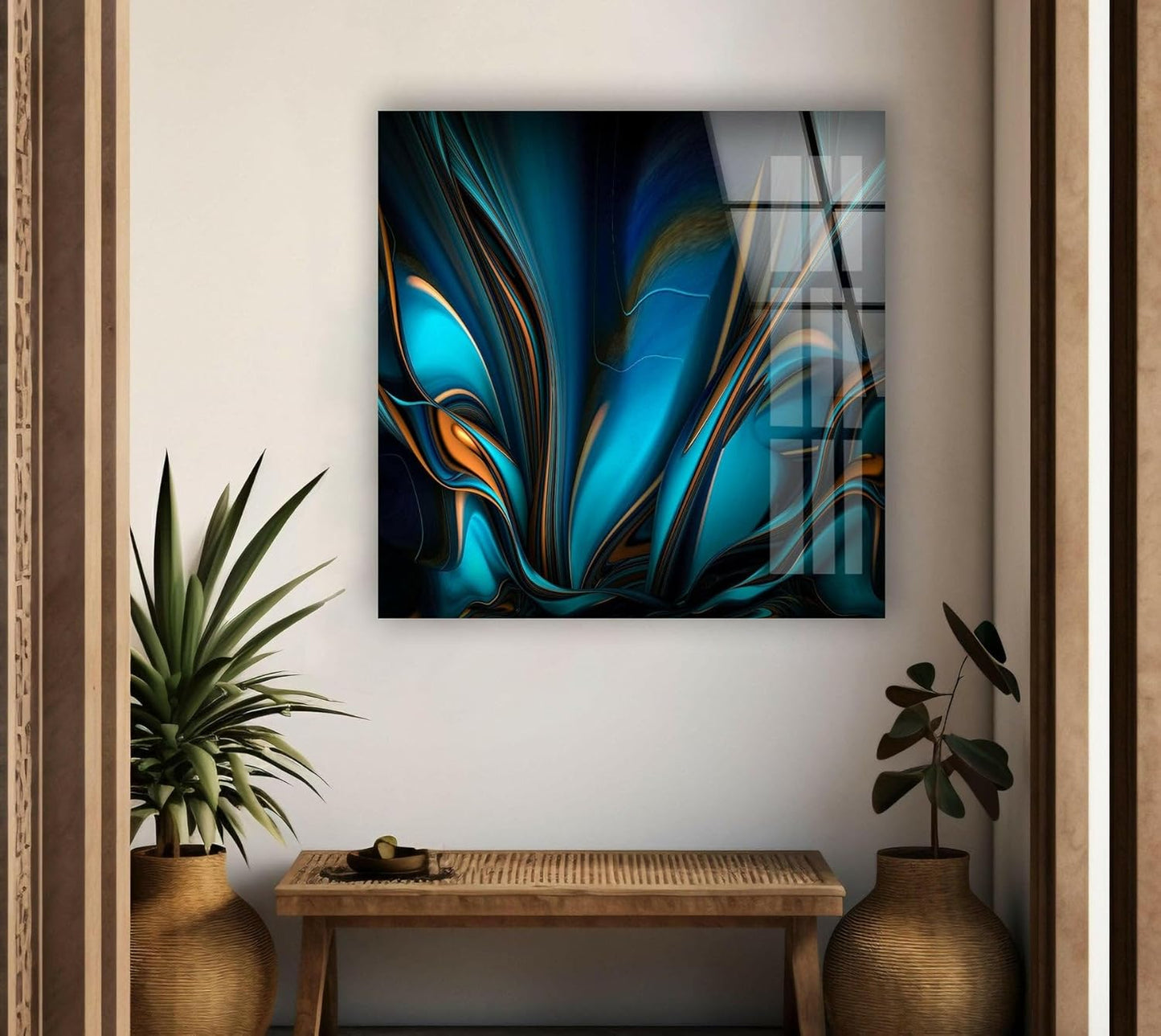 My Photostation.com Round 31,5'' Orange & Blue Abstract Glass Wall ArtTempered Glass Printing Wall Decor Large Wall Art Wall Hangings