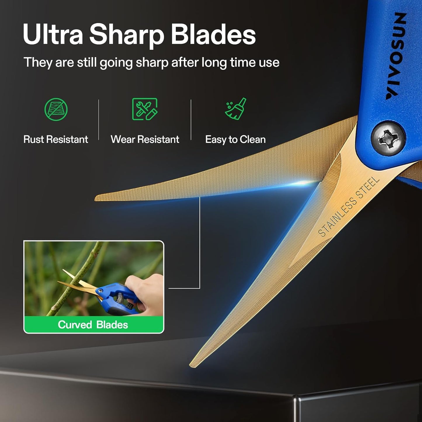 VIVOSUN Curved Gardening Scissors 6.5 Inch Hand Pruner Shear with Titanium Coated Blades 1-Pack