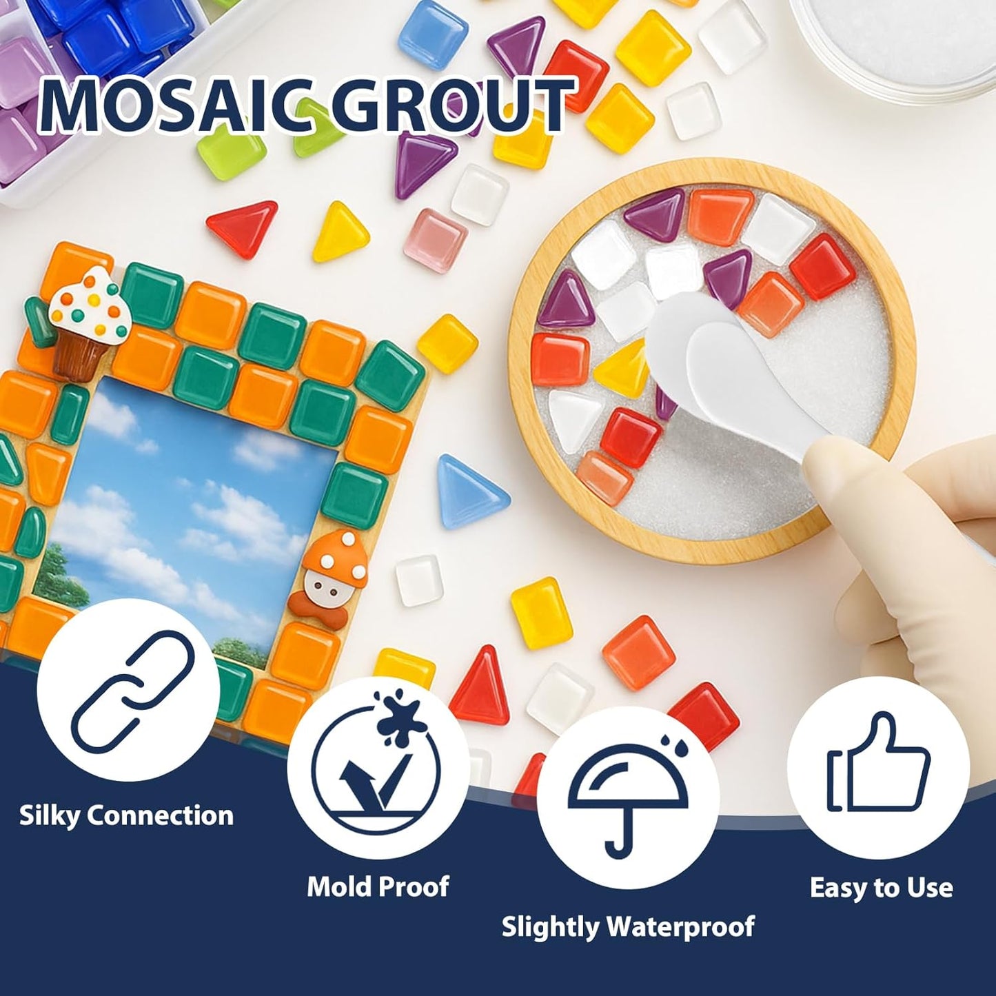 400g White Crystal Mosaic Grout, Handmade Grouting Filling Gaps Mosaic Tile Grout, Perfect Choice for DIY Craft Projects Mosaics