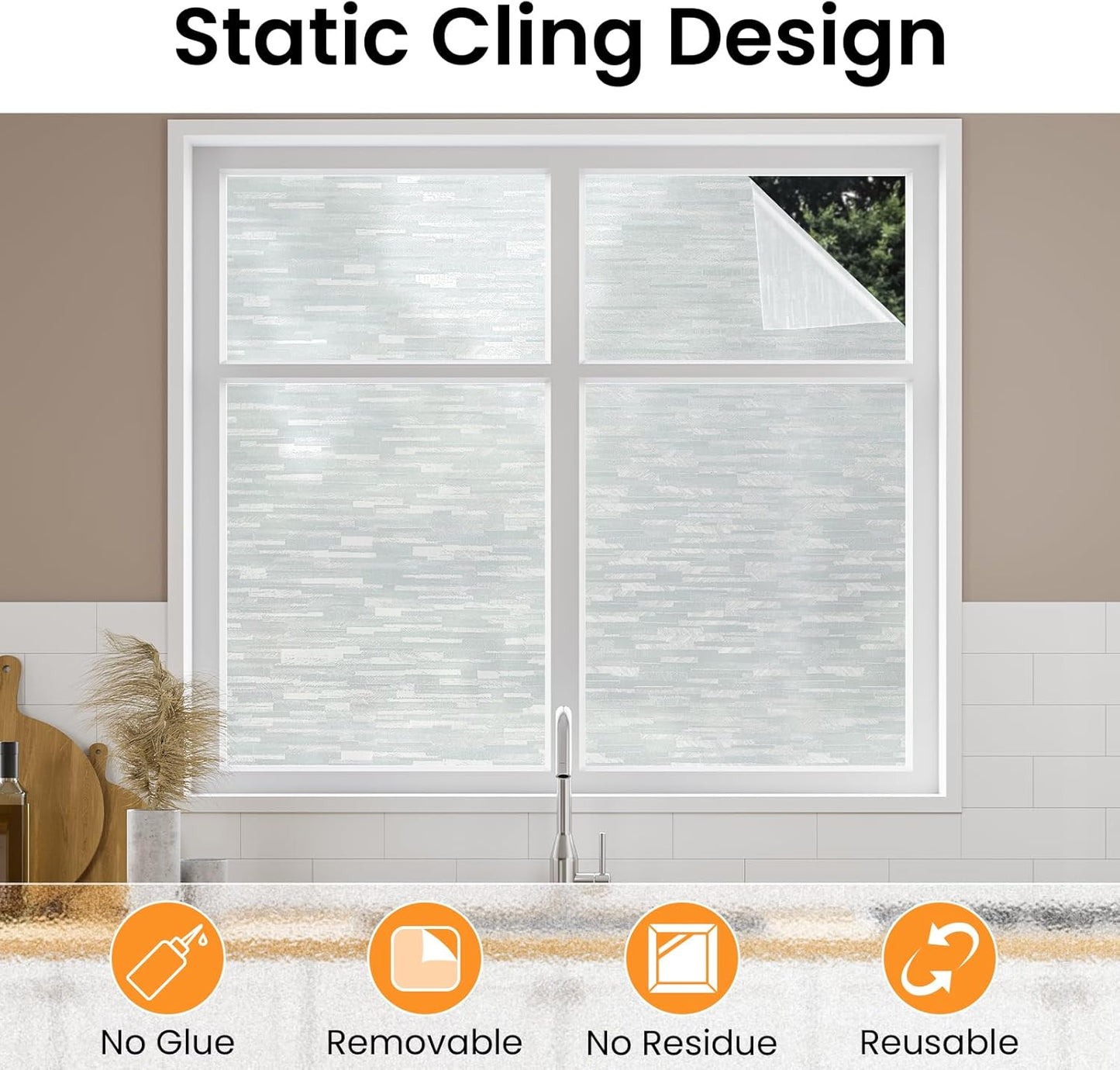 Haton Window Privacy Film, Frosted Glass Static Cling Sun Heat Blocking Window Clings, Frosting Opaque Coverings Stickers Tint for Home Office Door, Non Adhesive, White 35.4" x 78.7"