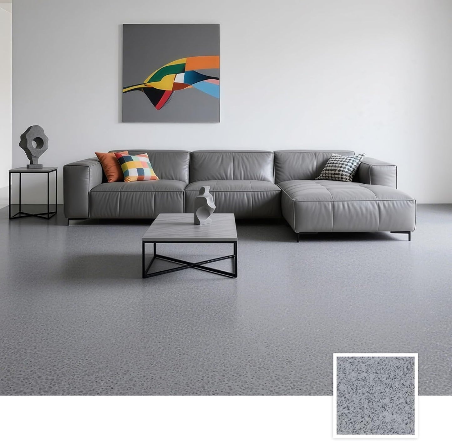 Epoxy Colored Sand Floor Paint, Epoxy Floor Paint High Gloss Marble Effect Coating for Indoor and Outdoor, Wear-resistant and non-slip Self-leveling Coating Light Gray 105OZ(3KG)