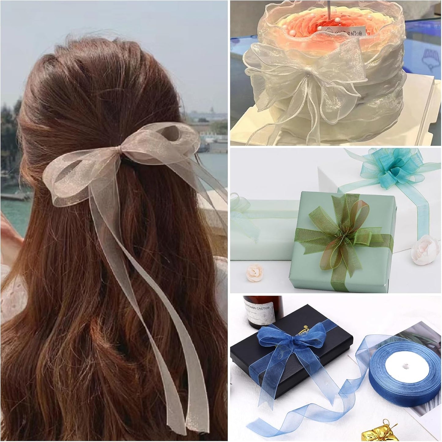 Ribbon for Gift Wrapping 3/4 inch Black Sheer Organza Ribbon for Flower Bouquet Tulle Thin Chiffon Ribbons for Wedding Invitations Christmas Halloween Presents Decorations Crafts 50 Yards