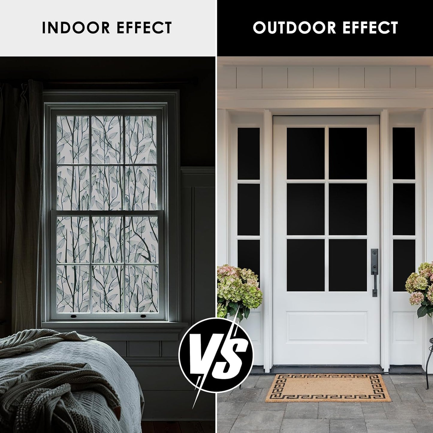 Leaf Pattern Window Tint with Installation Tools, Blackout Window Cover, Sun Blocking Window Tint for Home (Full Blackout Opaque, 35.4'' x 118.1'')
