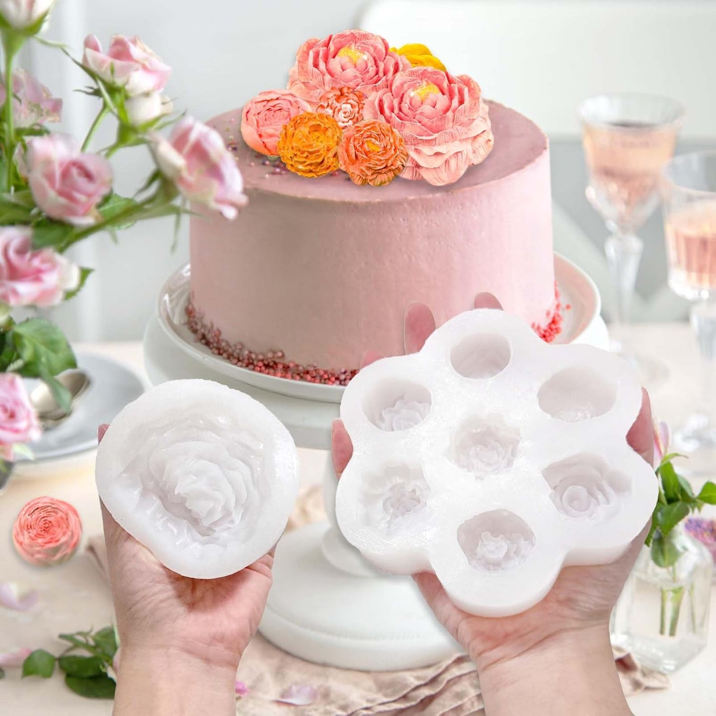3 PCS Rose Flower Silicone Molds,Flower Candle Molds for Candle Making,Rose Peony Fondant Mold for Jelly Chocolate Cake Decorating, Epoxy Resin Wax Soap Clay Plaster Home Décor Handmade