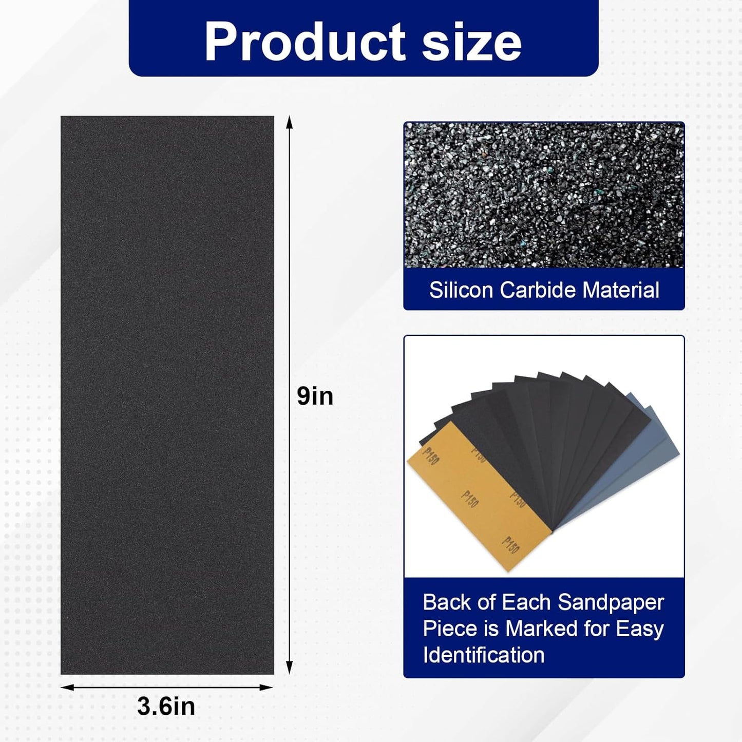 Romeda 72Pcs Sand Paper, 9x3.6 Inches, Silicon Carbide, 120/150/180/240/320/400/600/800/1000/1500/2500/3000 Grit, Wet/Dry, Compatible with Wood, Metal, Plastic