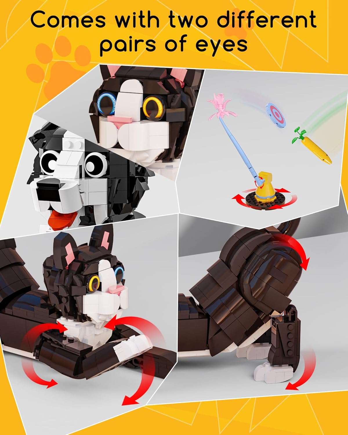3 in 1 Animal Tuxedo Cat Building Set - Animal Figurines with 3 Building Options into Cat, Dog, or Rabbit - Learning Toy, Birthday Gift for Kids, Girls & Boys Ages 6+