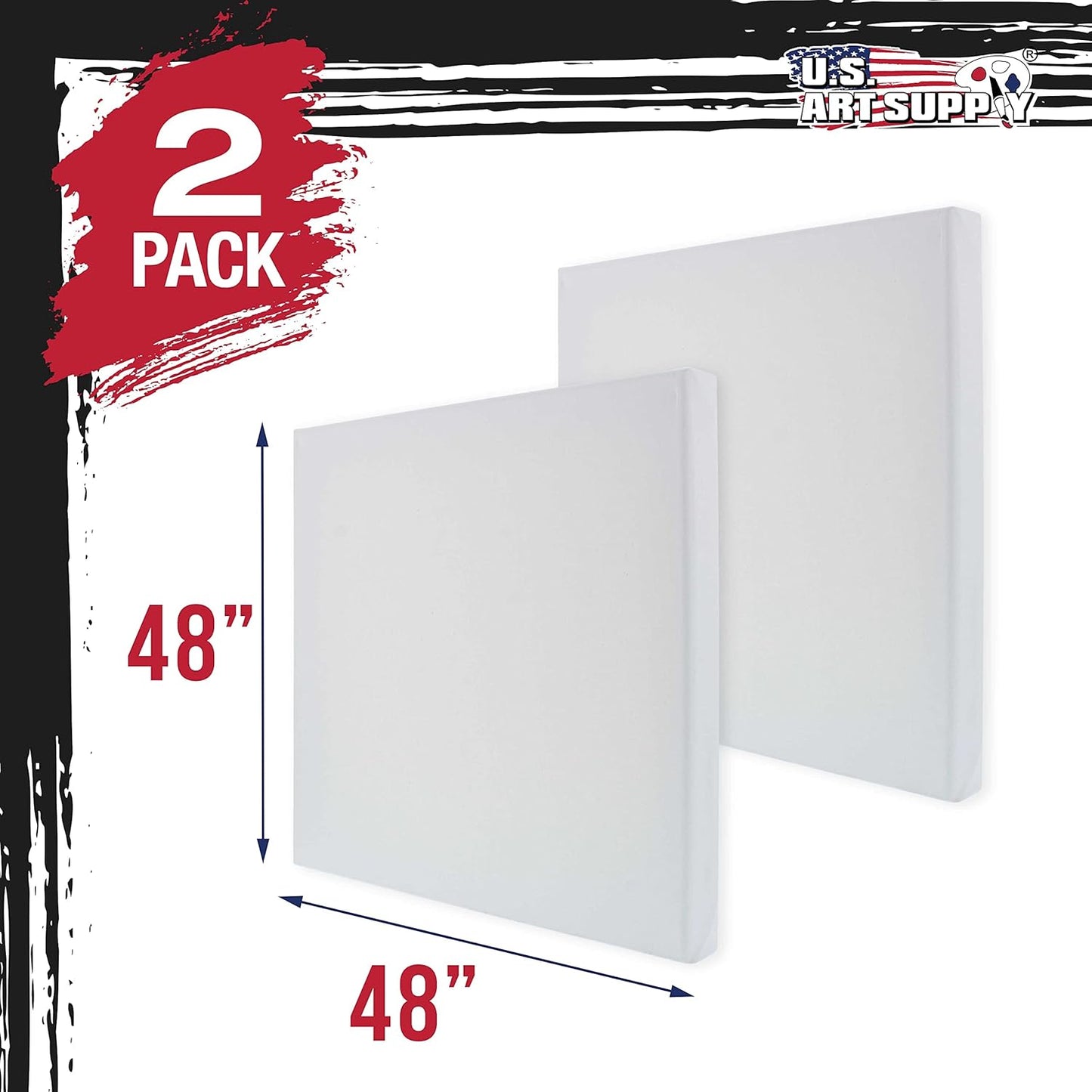 U.S. Art Supply X-Large Stretched Canvas for Painting 48x48 inch Gallery Depth 1-1/2" Thick, 2-Pack - 12oz Acrylic Gesso Triple Primed, Professional Artist Quality, 100% Cotton - Oil, Pouring Paint