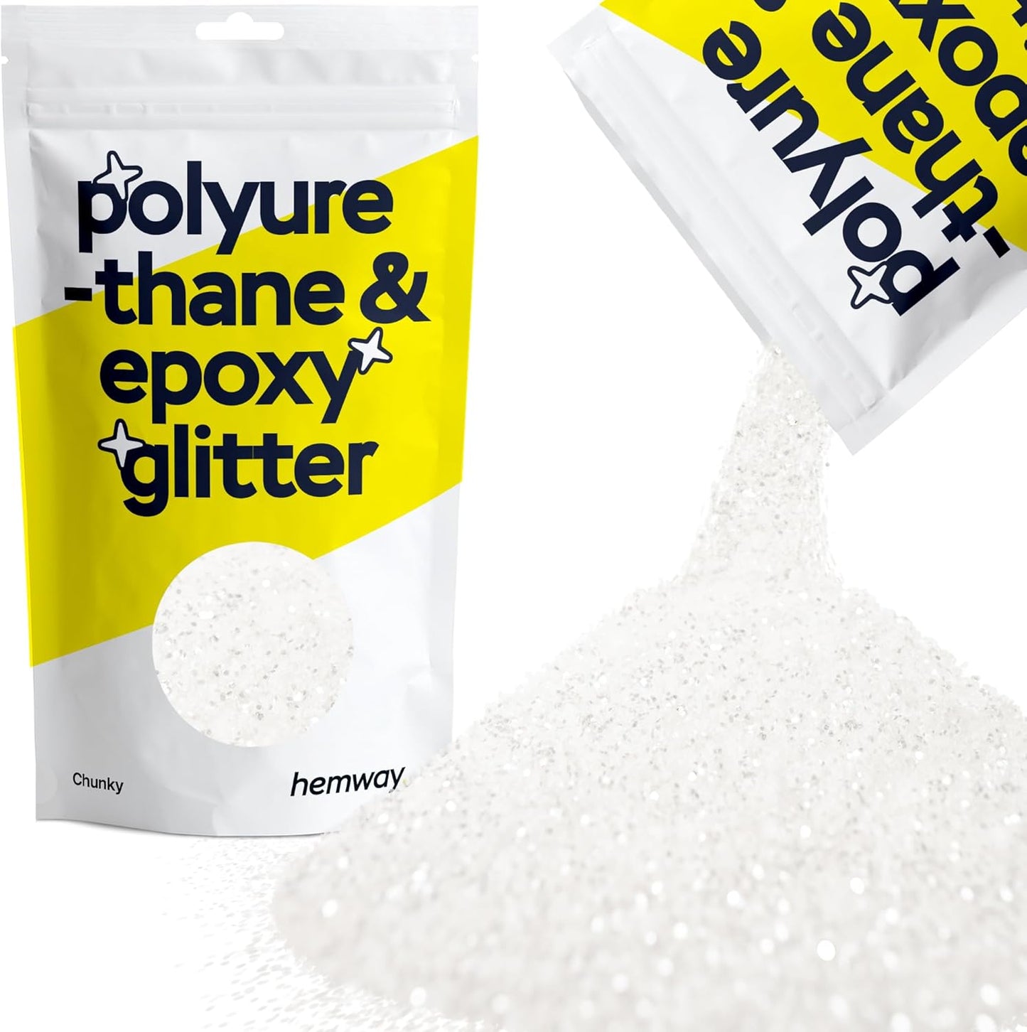 Hemway Polyurethane & Epoxy Resin Glitter 100g / 3.5oz Metallic Crystal Flake Additive for Flooring Jewelry Tumblers Glass Pigment - Chunky (1/40" 0.025" 0.6mm) - White Iridescent