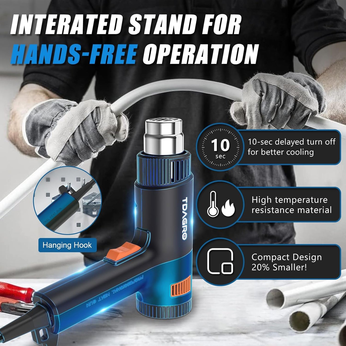 Heat Gun for crafting 1800W, 122℉~1202℉ Variable Temperature Control with 2-Temp Settings 4 Nozzles, 1.5s Fast Heating Blue Heat Gun for Resin, Shrink PVC Tubing/Wrapping/Crafts and Vinyl Wrap