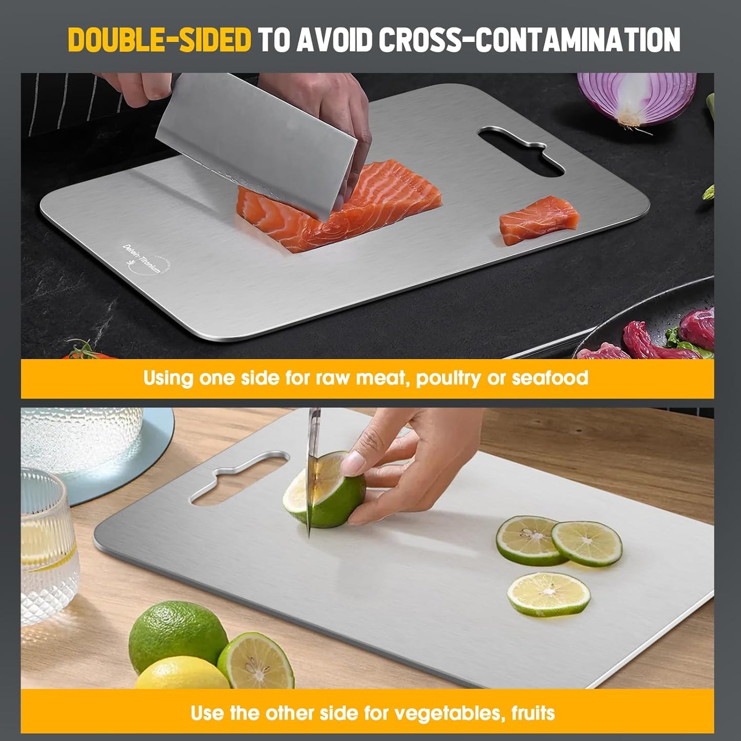 Titanium Cutting Board, 100% Pure Titanium, 2mm Thick, 18" x 12", Silver, Rectangular, Stain Resistant, Non-Slip, Meat, Vegetable, Fruit, Charcuterie, Bread, Cheese