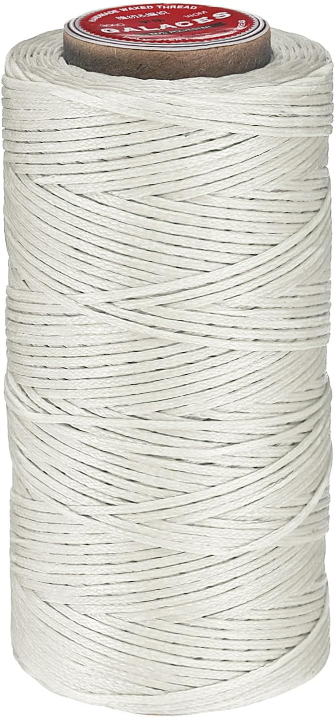 uxcell Flat Leather Sewing Waxed Thread, 140m / 153 Yards Polyester Wax String, 300D Wax Stitching Cord for Leather Crafts, Bookbinding, Bracelets Braided, Milky White