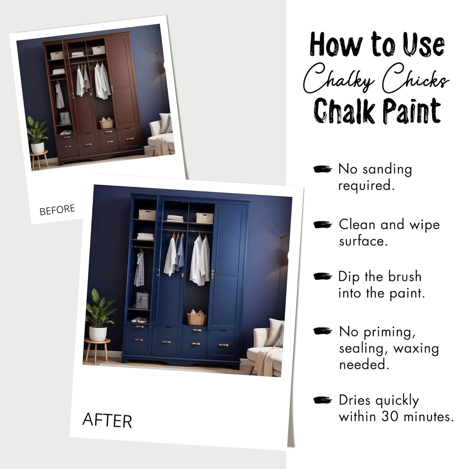 Chalky Chicks All-in-One Chalk Paint for Furniture or Cabinet - 16 Fl Oz - Matte Finish DC Blue Navy Blue for Metal, Wood Furniture Paint - No Sanding All-in-One for Home Decor & Crafts, USA Made