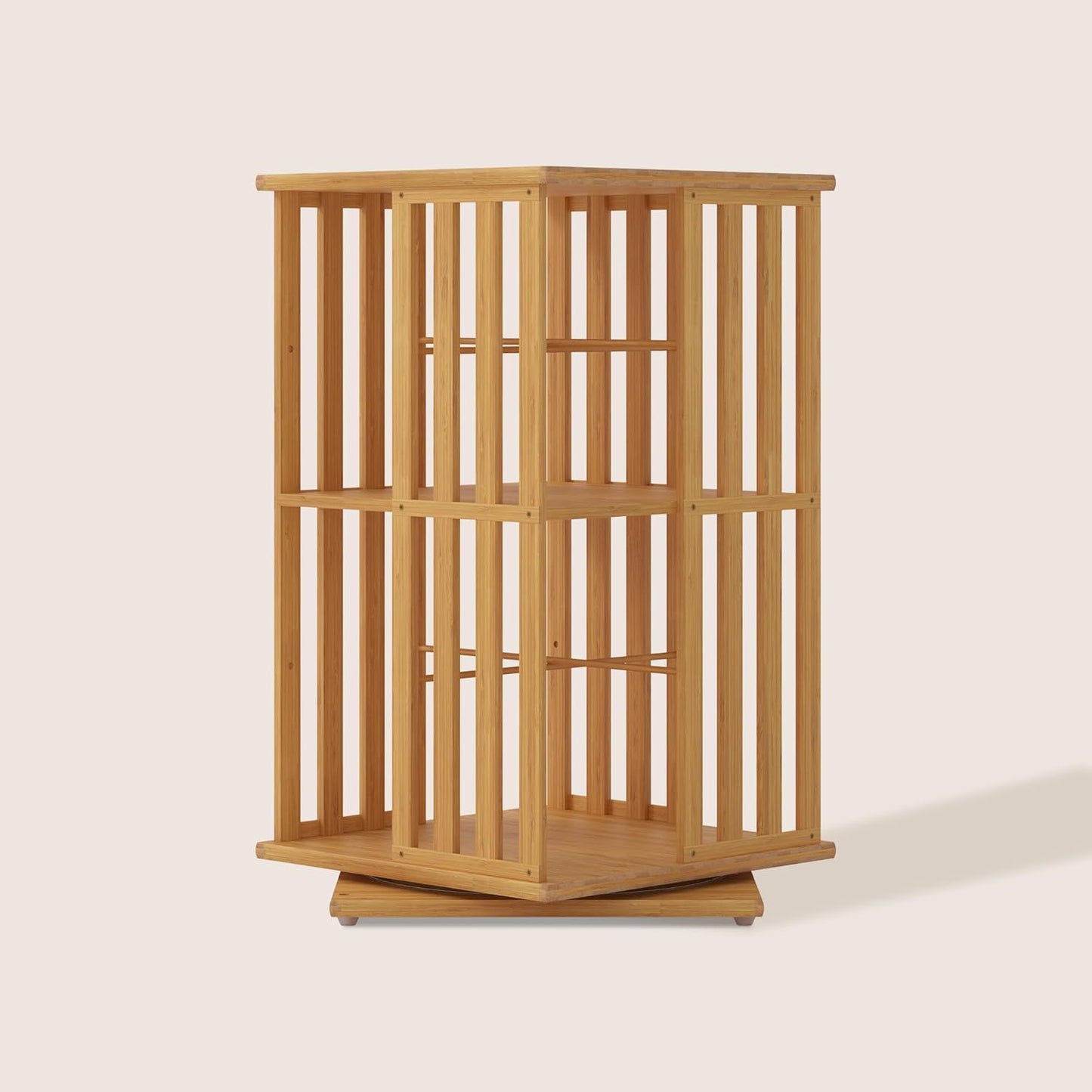 XIMN 360° Rotating Bamboo CD/DVD Shelf - 6-Tier Space-Saving Media Storage Cabinet for Movies, Organizer with Super Compact Design (Nature, 2 Tier)
