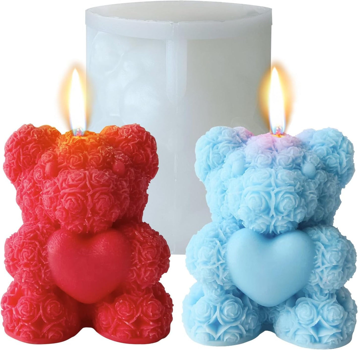 Rose Bear Silicone Mold for Candle Making,3D Candle Mold Silicone,Resin Molds for DIY Decor,DIY Soap,DIY Candle,Mother's Day Gift,Birthday Gifts(Large Rose Heart Bear)