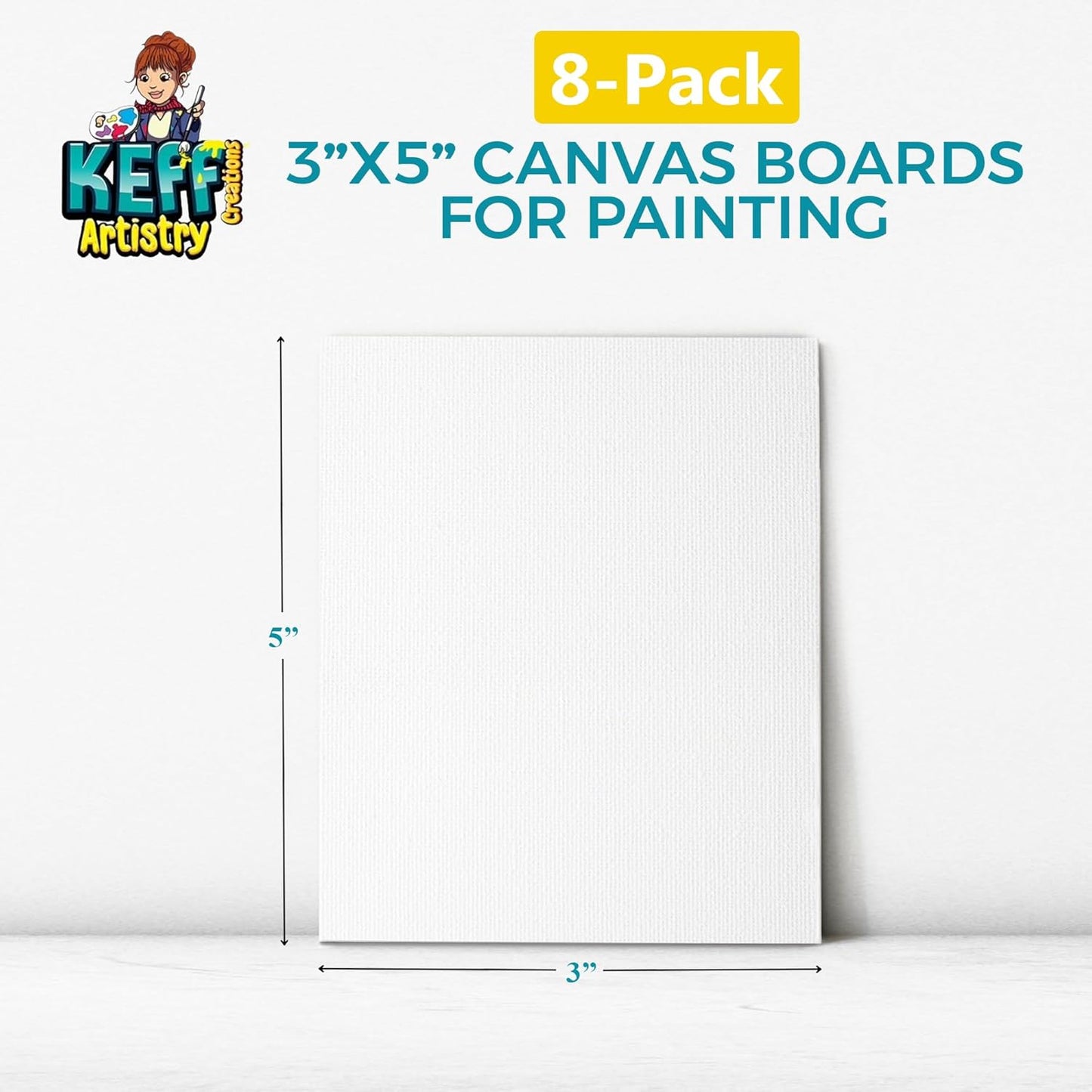 KEFF Canvas Boards for Painting - 3x5 8-Pack Bulk Canvas Pack, 100% Cotton Triple Primed Small Canvases for Painting Supplies, Acrylic, Oil, Watercolor & Tempera