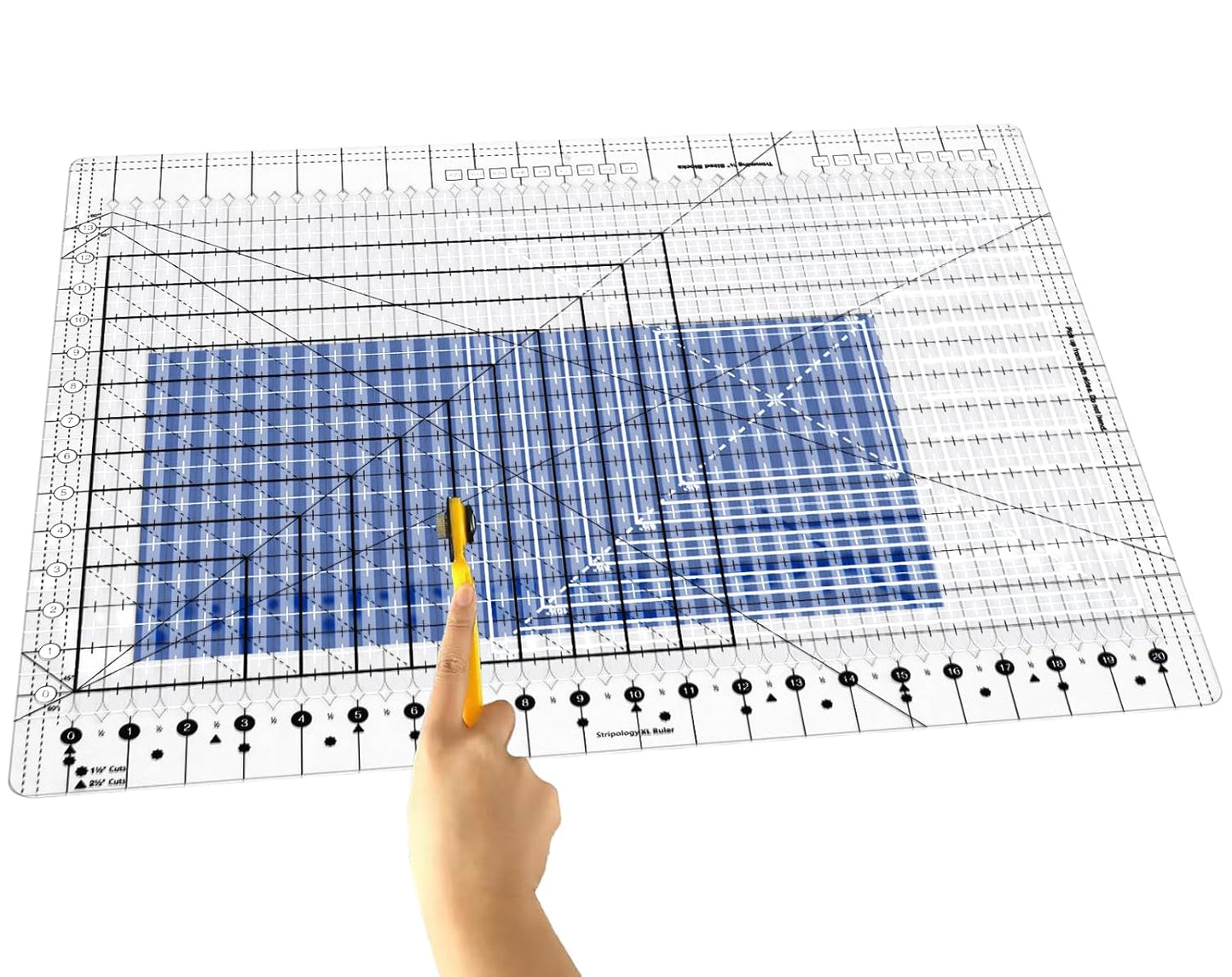 Quilting Ruler,17-3/4in x 22in,Slotted Patchwork Ruler & Template,Non-Slip Grip Acrylic Fabric Strip Cutting, Sewing, Crafting