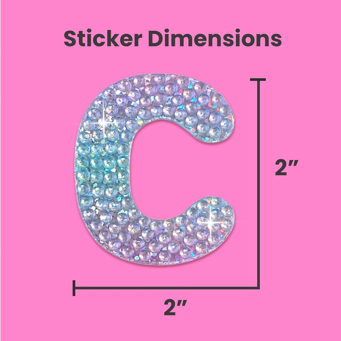 StickerBeans® Rhinestone Alphabet Letter Sticker C - Unique Sparkly Design 2” x 2” Cut-to-Shape Adhesive - Personalization, Collecting, Gifting, Scrapbooking, Decorating Laptops, Phone Cases, All Ages