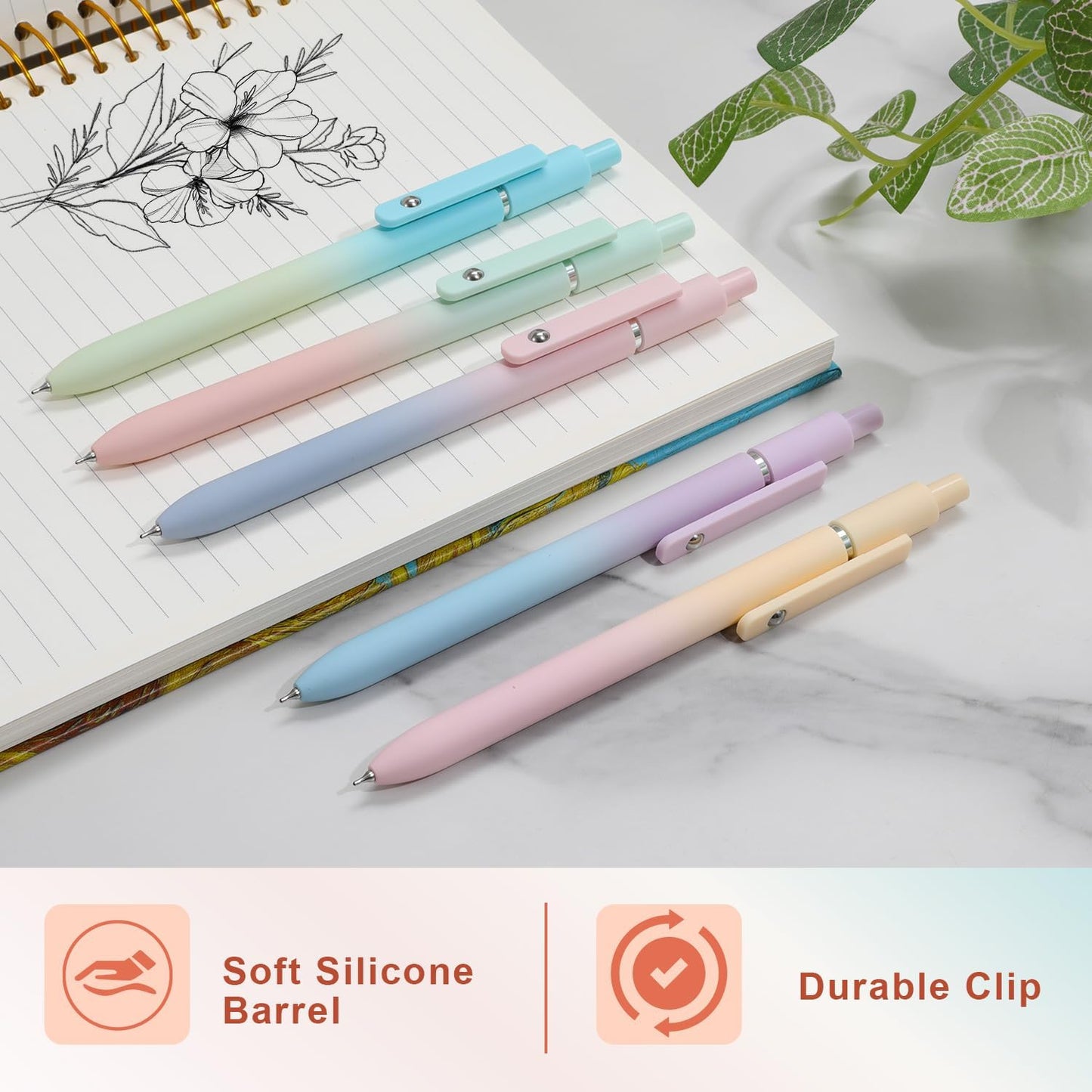 FIOVER 5pcs Gel Pens Black Ink Medium Point 0.7mm Pens Smooth Writing High-End Series Cute Ballpoint for Journaling Note Taking, Office School Supplies Gifts for Women and Men