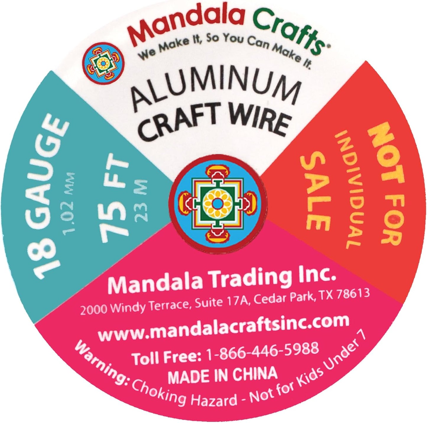 Mandala Crafts 18 Gauge Anodized Aluminum Craft Wire for Jewelry Making - 450 FT Colored Flexible Silver Copper Light Gold Gray Gold Red Wire - Bendable for Bonsai Armature Crafting Sculpting
