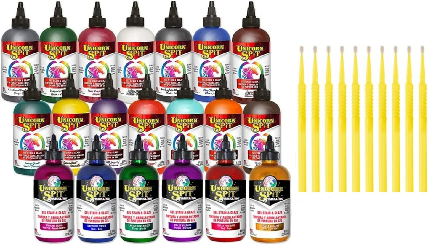 Unicorn SPiT Gel Stain and Glaze 20 Complete Collection: Sparkling and Original Colors with 10 Fine Detail Sticks 8 oz (Complete Collection, 8 oz)