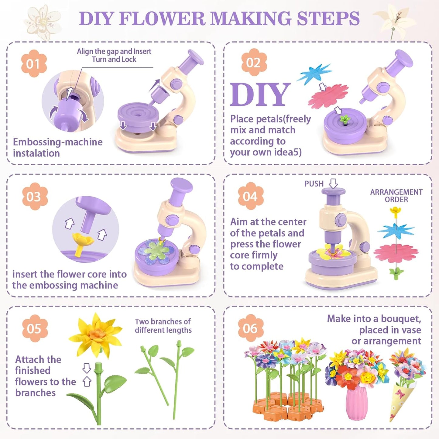 Fabric Flower Bouquets Toys, DIY Arts and Crafts Toys for Kids 4-8, Making Kit Build Own Bouquet, DIY Educational Activities Flower Making Kit Toys for Toddlers, Birthday Gifts for Girls