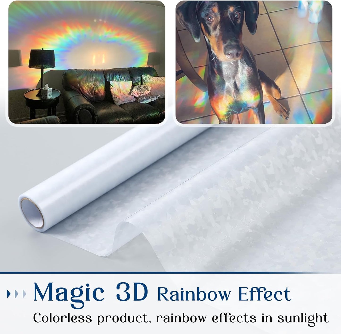 Haton Window Privacy Film, Rainbow Stained Glass Window Clings, 3D Decorative UV Sun Blocking Sticker, Removable Static Cling Heat Control Tint for Home Door, 23.6" x 78.7" Non-Adhesive