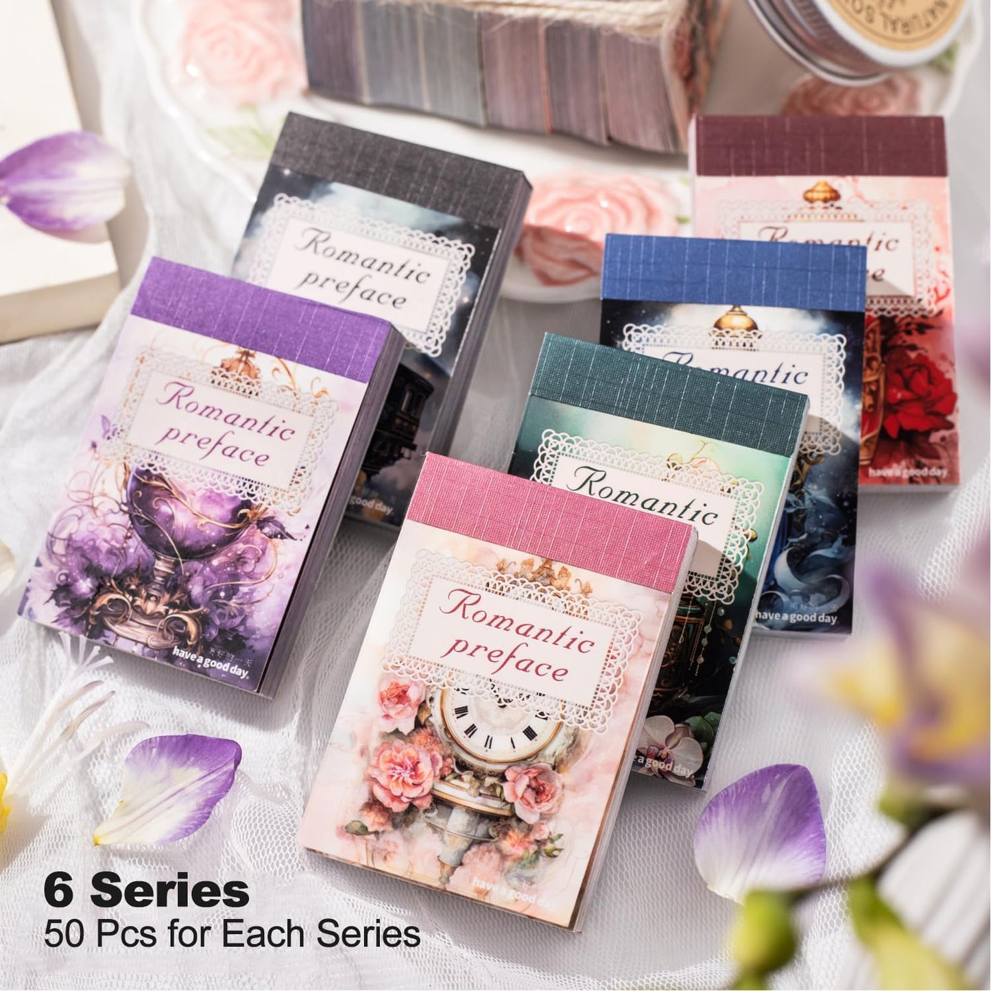 6Pcs Vintage Washi Sticker Book Set, Scrapbook Supplies for Junk Journals, DIY Crafts, and Aesthetic Decorations, with Storage Organizer