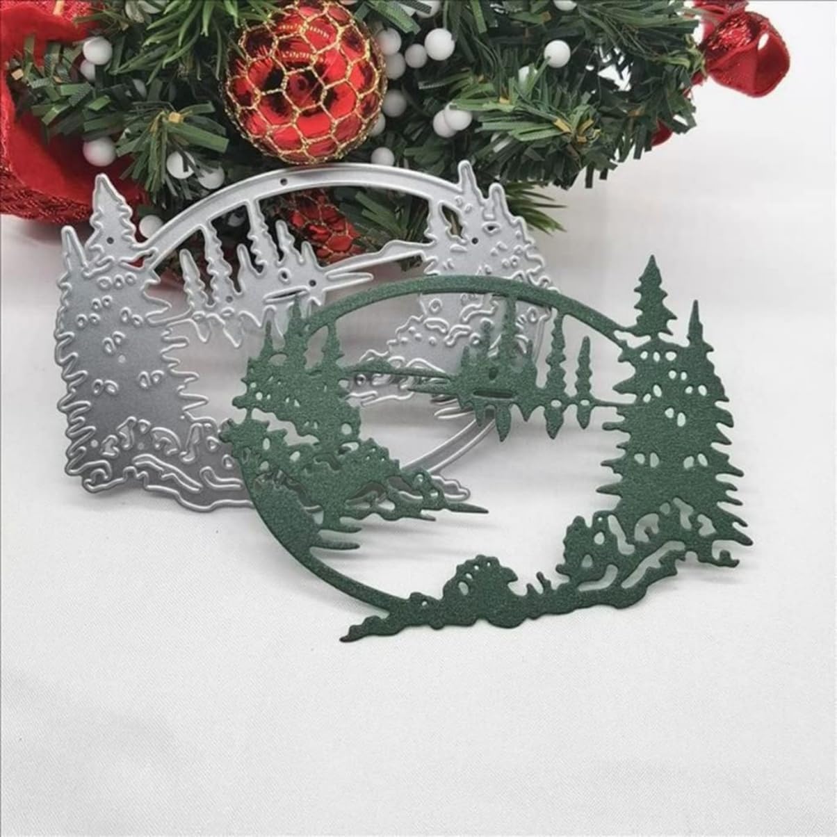 Mvchifay Cutting Dies Happy Birthday Metal Stencils Scrapbooking Tool DIY Emboss Paper Card Making (Christmas Forest-10.2x7.8cm)