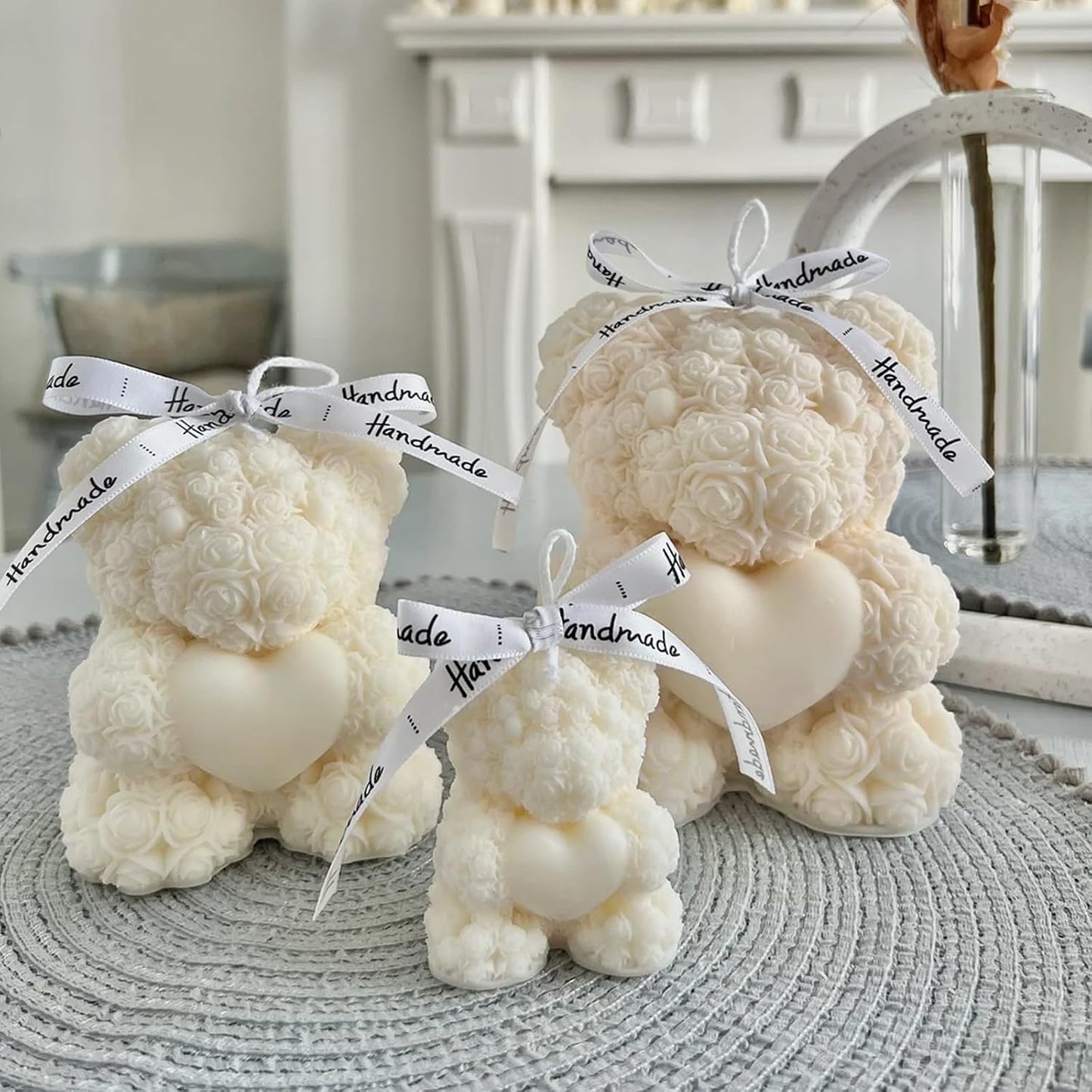 Large Rose Bear Silicone Mold - 3D Teddy Bear Candle Making Molds, Cute Epoxy Resin Molds for DIY Handmade Soaps,Mother's Day Gifts, Valentine Gifts, Birthday Gifts, Home Decor Crafts