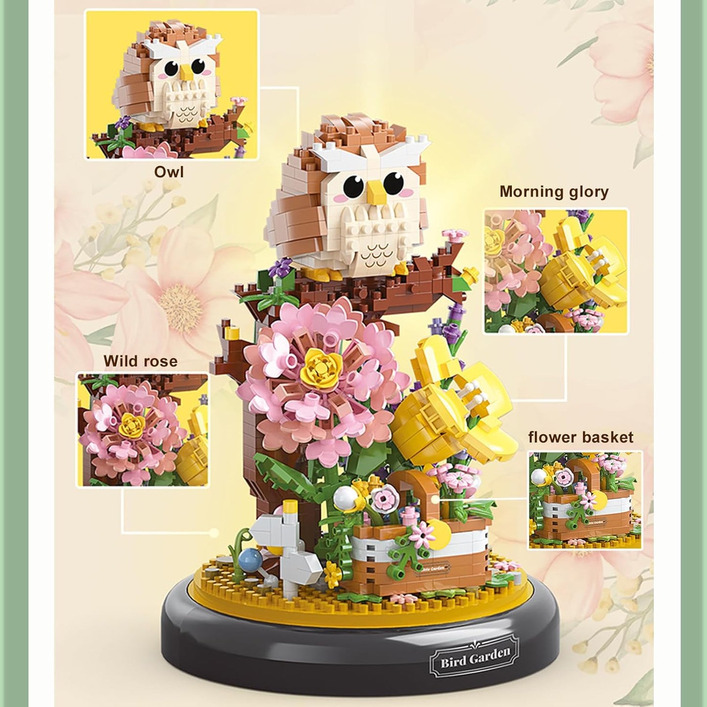 Owl Flower Bouquet Building Set Plants Friend Set Adults Bonsai Tree Party Favors for Kids Animal Building Blocks Set Valentine's Birthday Gift for Girlfriend Boys Girls Age 6-12+(Owl Garden)