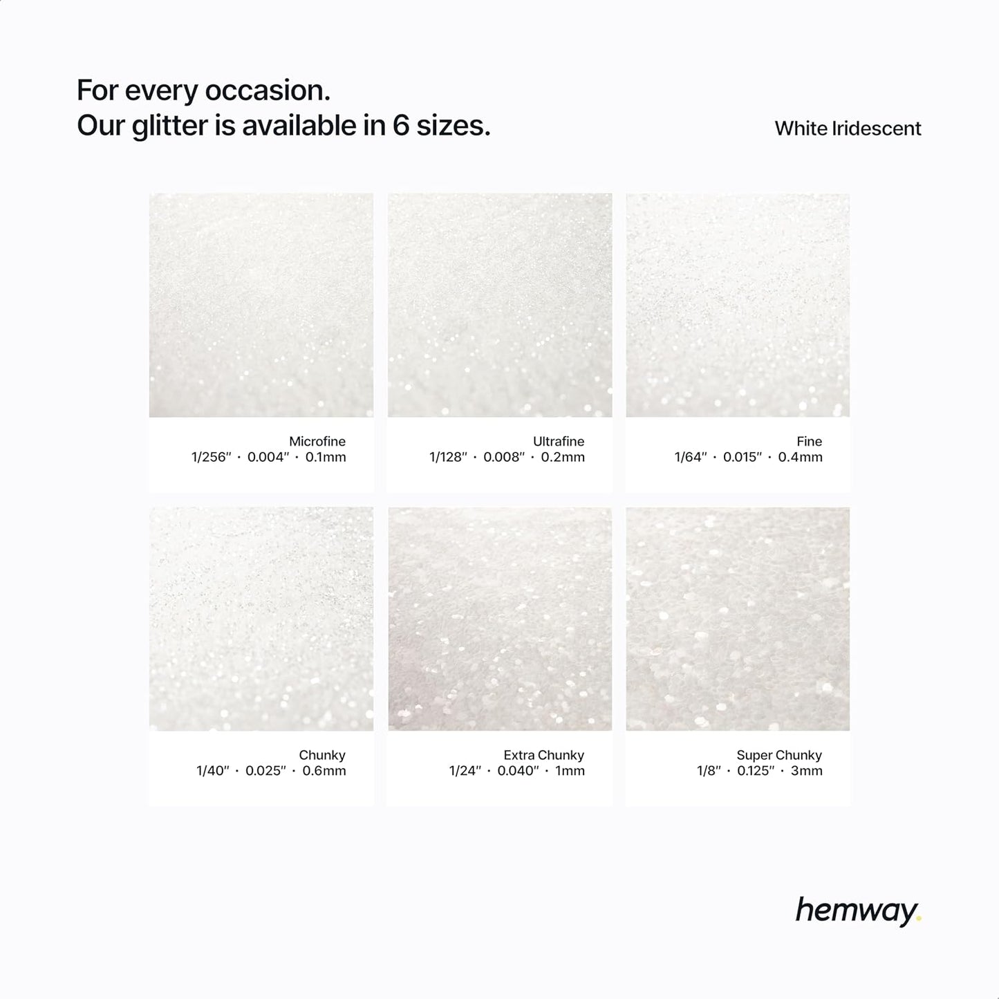 Hemway Polyurethane & Epoxy Resin Glitter 100g / 3.5oz Metallic Crystal Flake Additive for Flooring Jewelry Tumblers Glass Pigment - Chunky (1/40" 0.025" 0.6mm) - White Iridescent