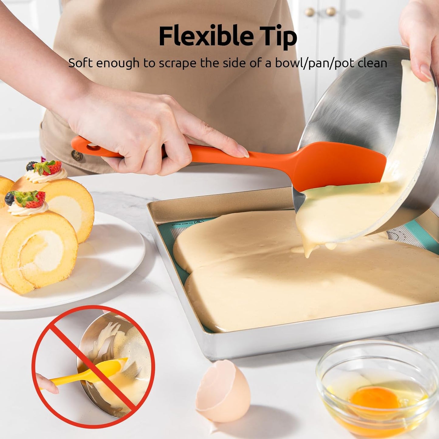 U-Taste Silicone Baking Spatula Set: 600ºF High Heat Resistant, Food Grade Flexible Rubber Kitchen Cooking Mixing Scraper, Food Grade Seamless Utensil for Nonstick Cookware Set of 3 (Colorful)