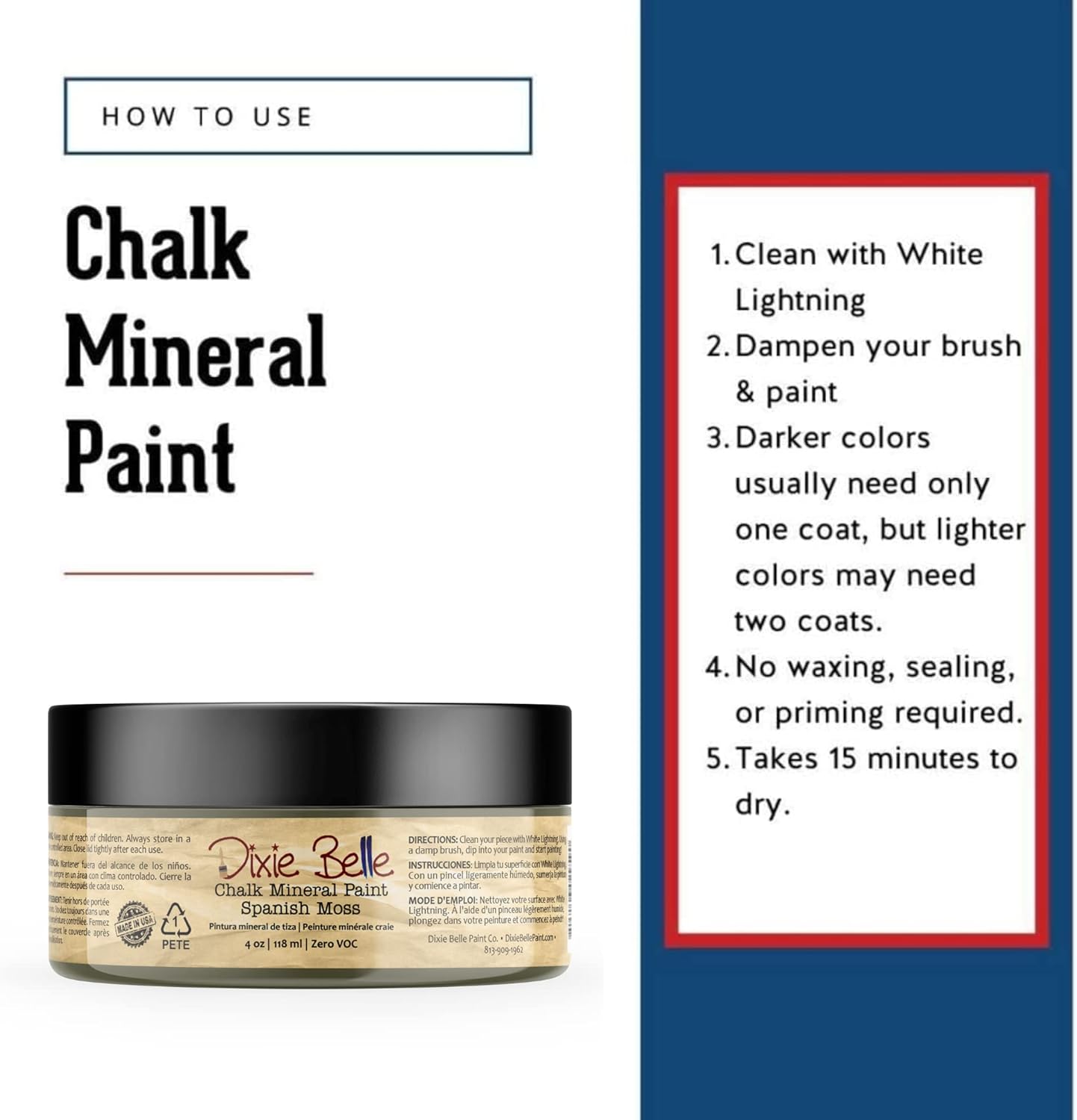 Dixie Belle Paint Company Chalk Finish Furniture Paint - Spanish Moss (4oz) - Matte Succulent Green Chic Chalk Mineral DIY Furniture Paint